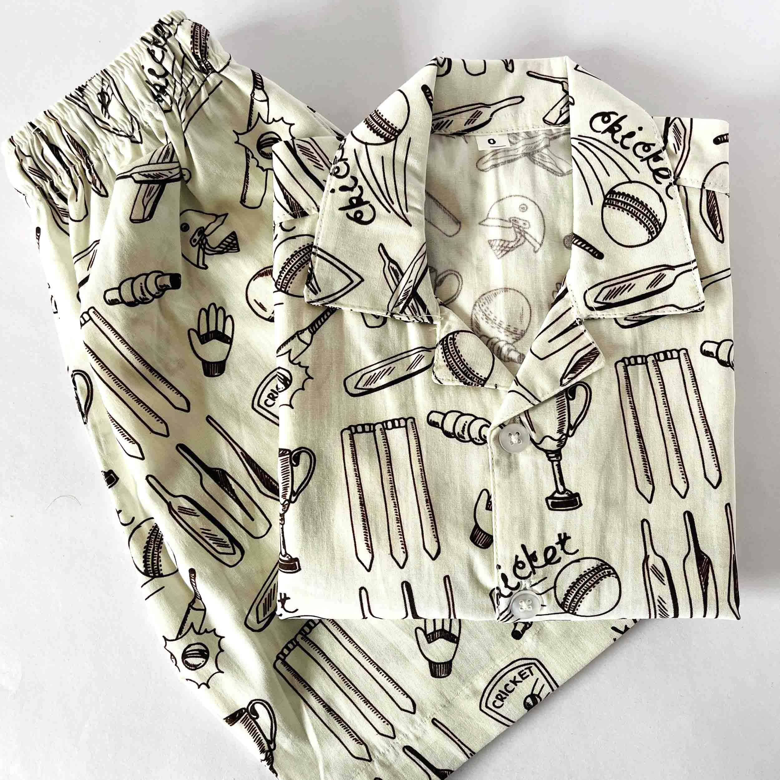 Kids cricket print coord set shirt and shorts cotton summer outfit