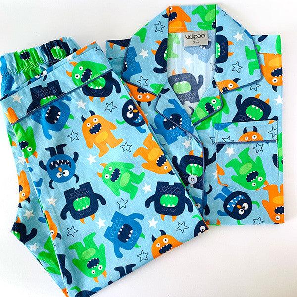 Kidipoo kids cuddly monsters print cotton night suit set with shirt and pajama soft comfortable sleepwear