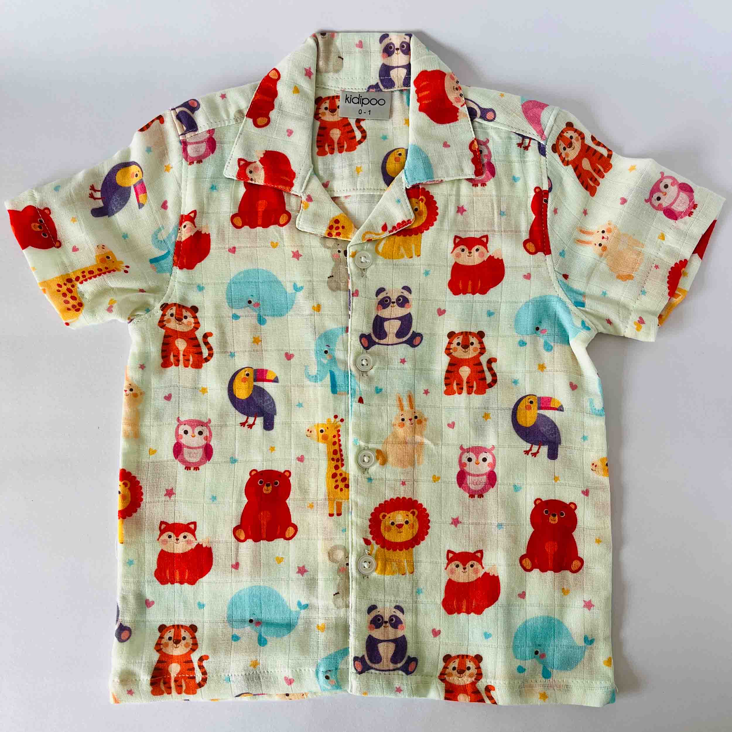 Kids animal print muslin cotton half sleeve shirt soft breathable summer coord set top for boys and girls