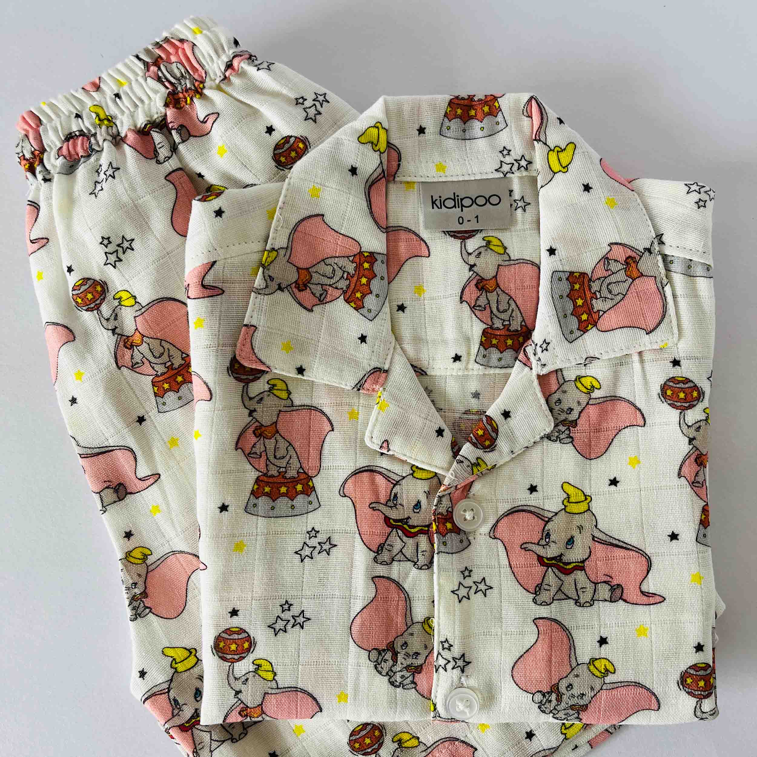 Kids white muslin coord set with cute elephant print shirt and shorts summer outfit