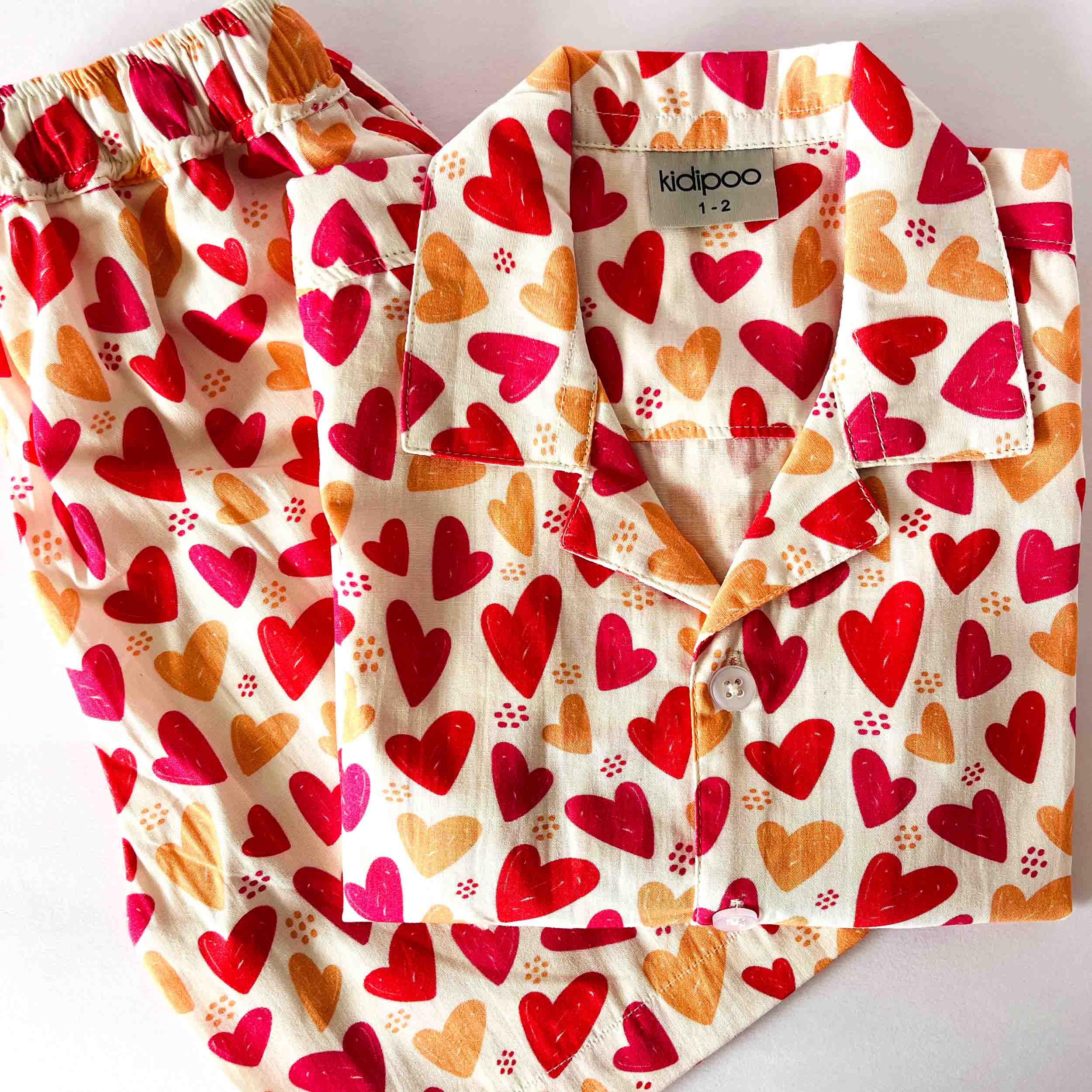 Kids multicolor hearts print coord set cotton shirt and shorts summer outfit