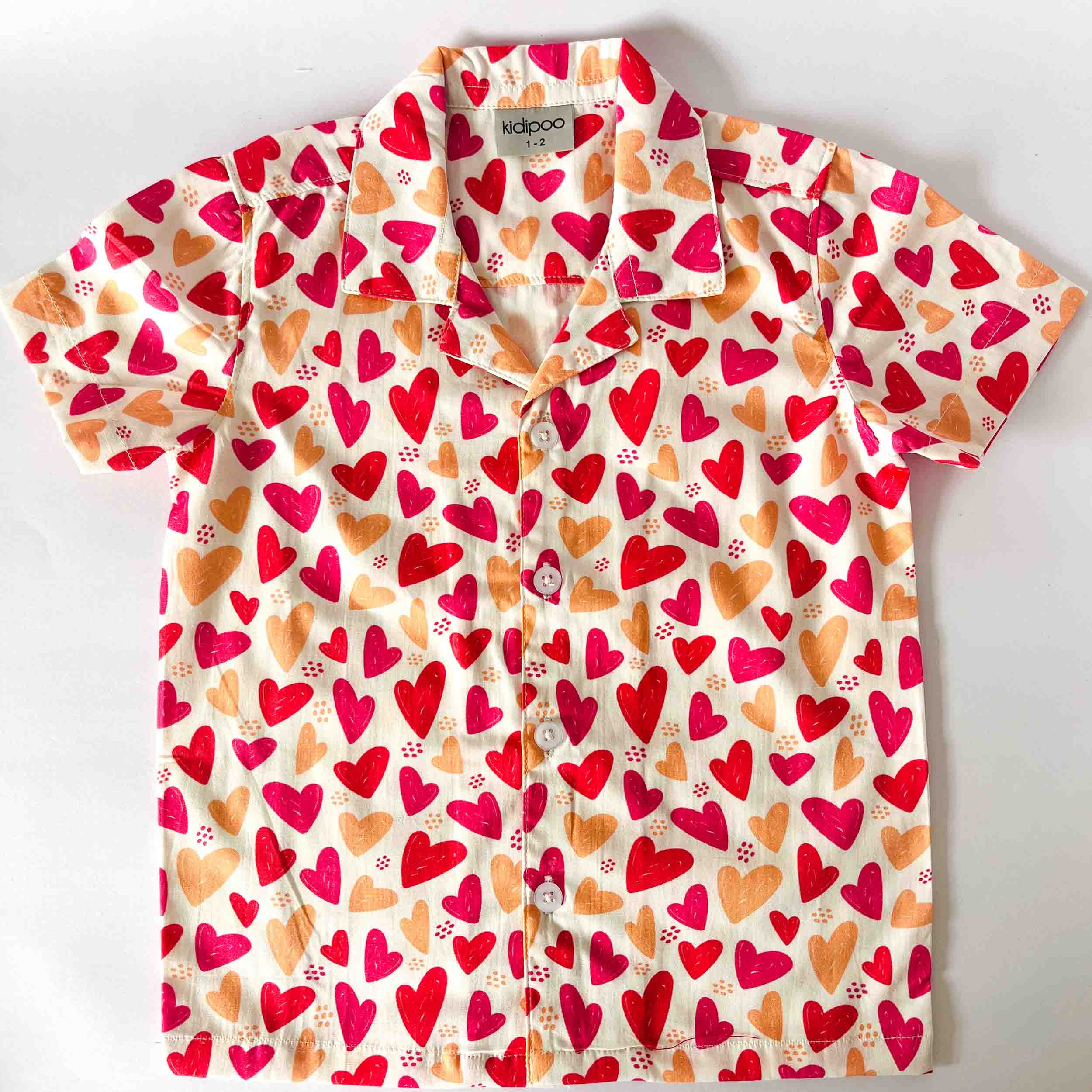 Kids cotton shirt with multicolor hearts print half sleeve button shirt