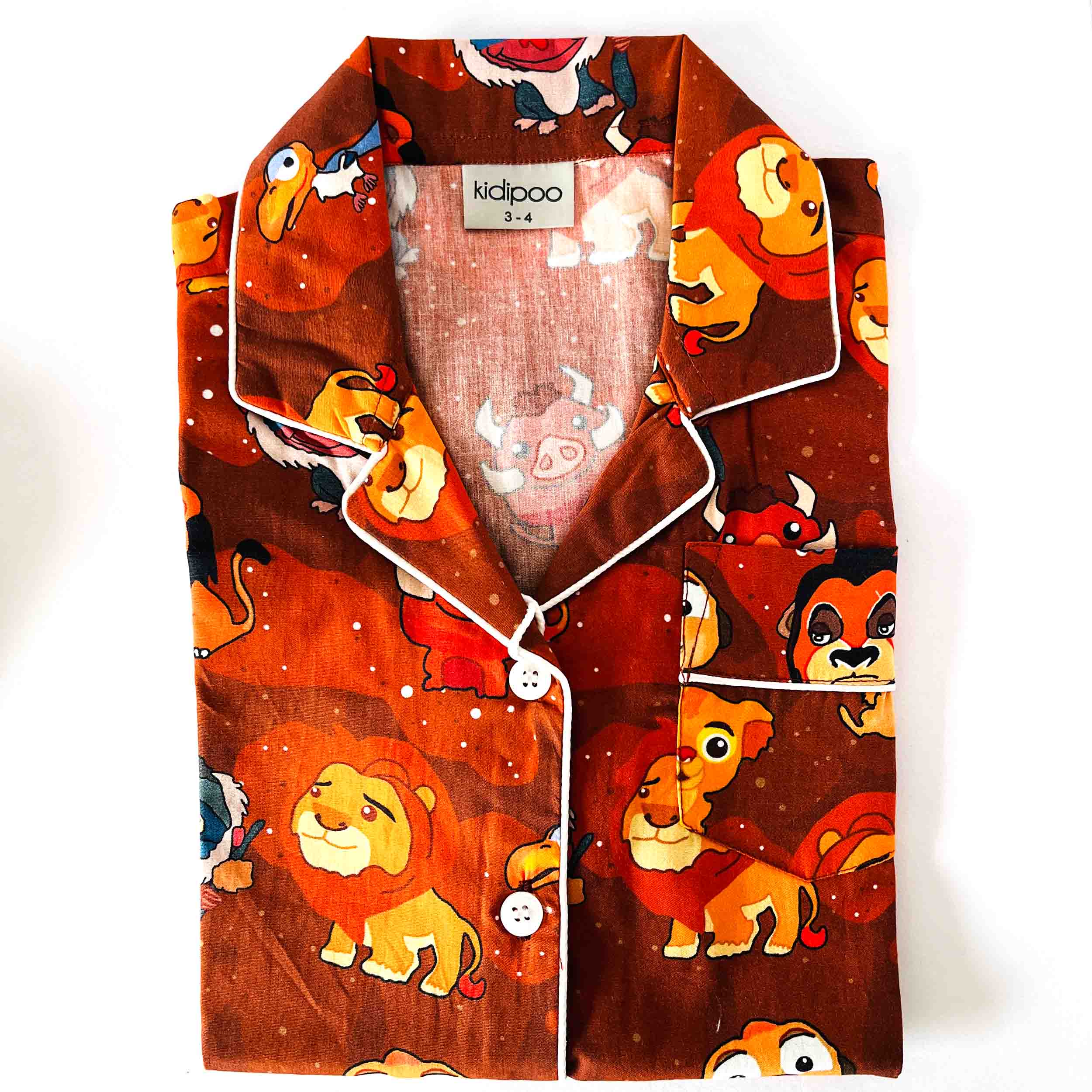 Kidipoo kids jungle lion print cotton night suit shirt front button sleepwear top