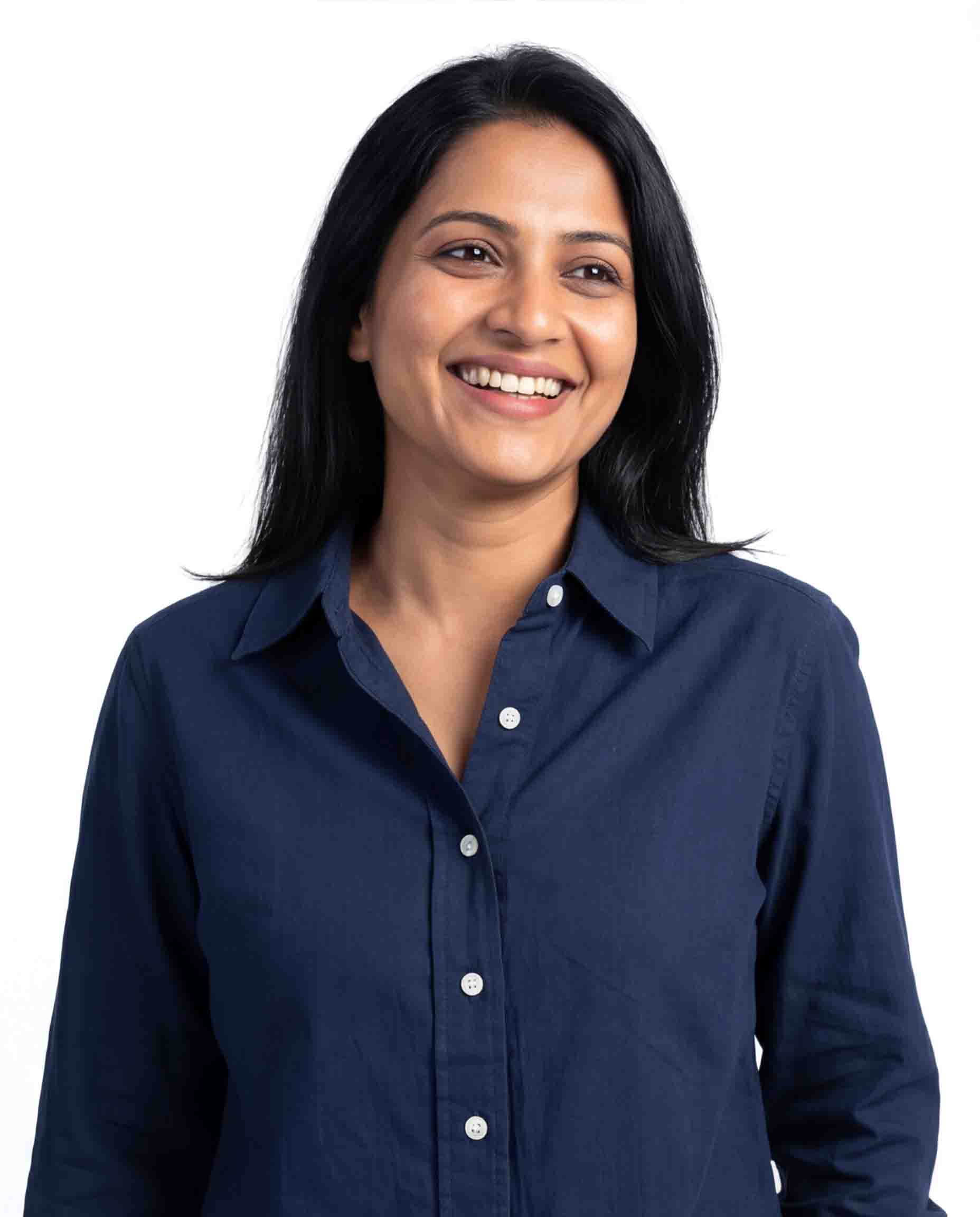Dark blue cotton linen women's shirt fabric and button detail close-up