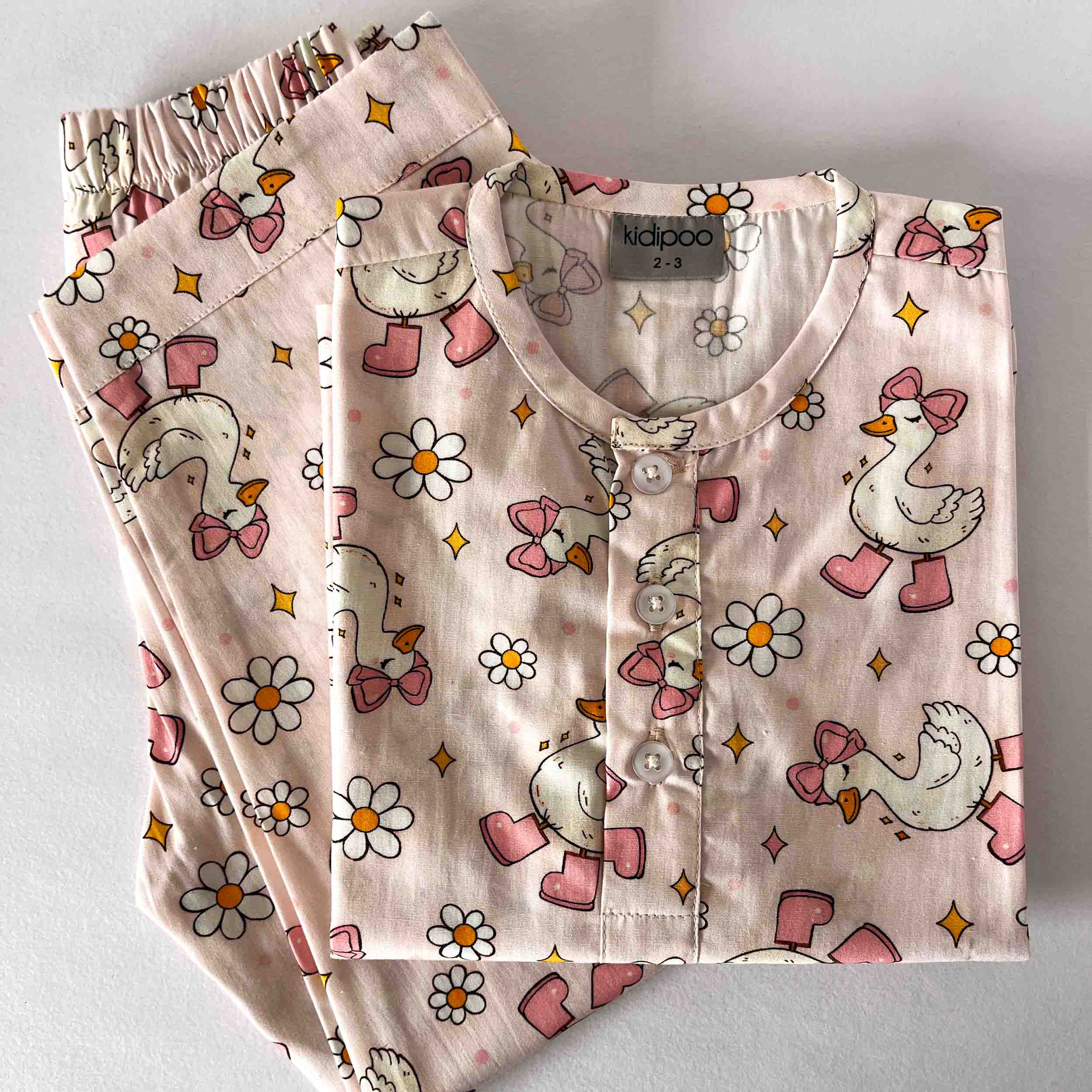 kids duck print cotton night suit shirt and pajama set soft sleepwear