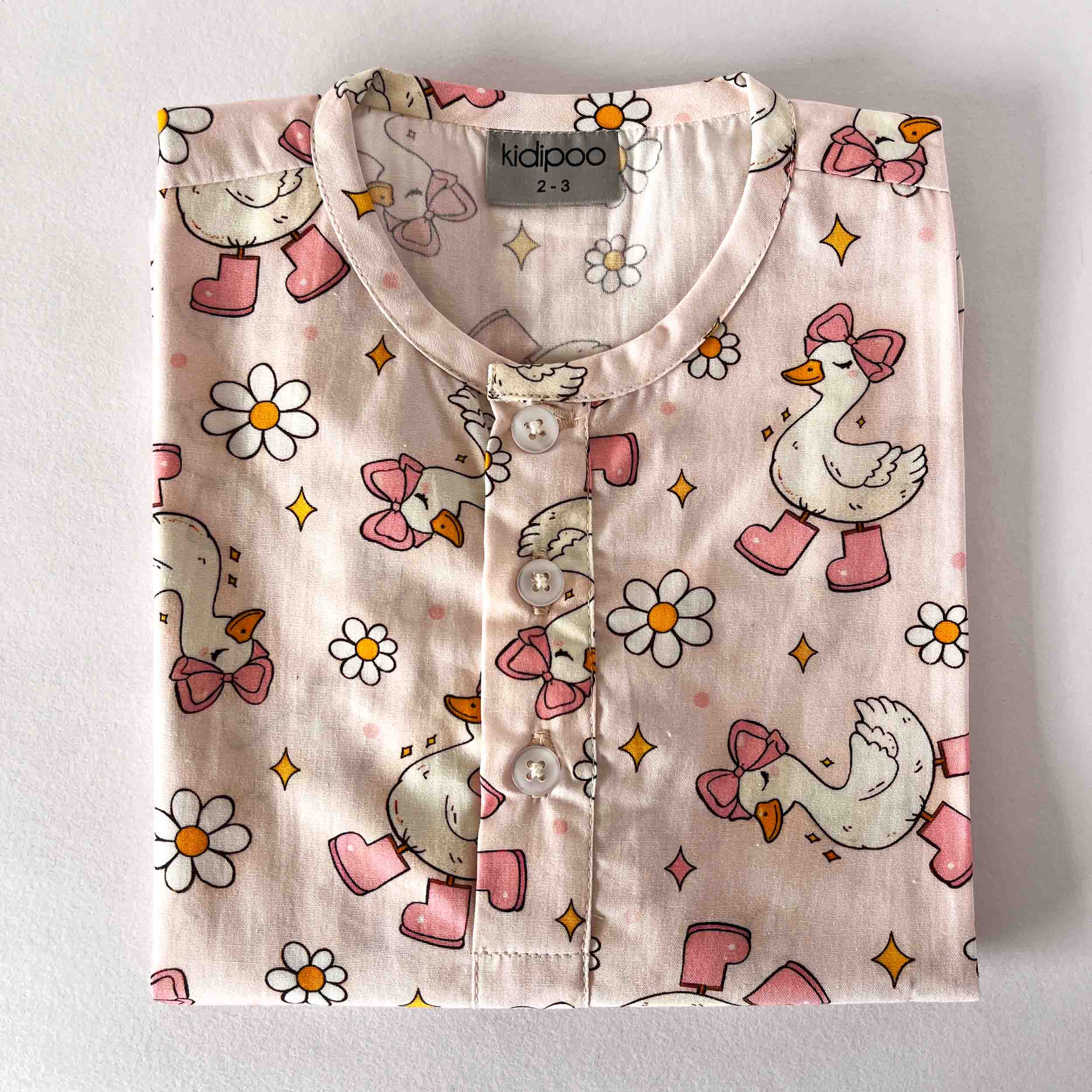 kids duck print cotton nightwear shirt top with front buttons