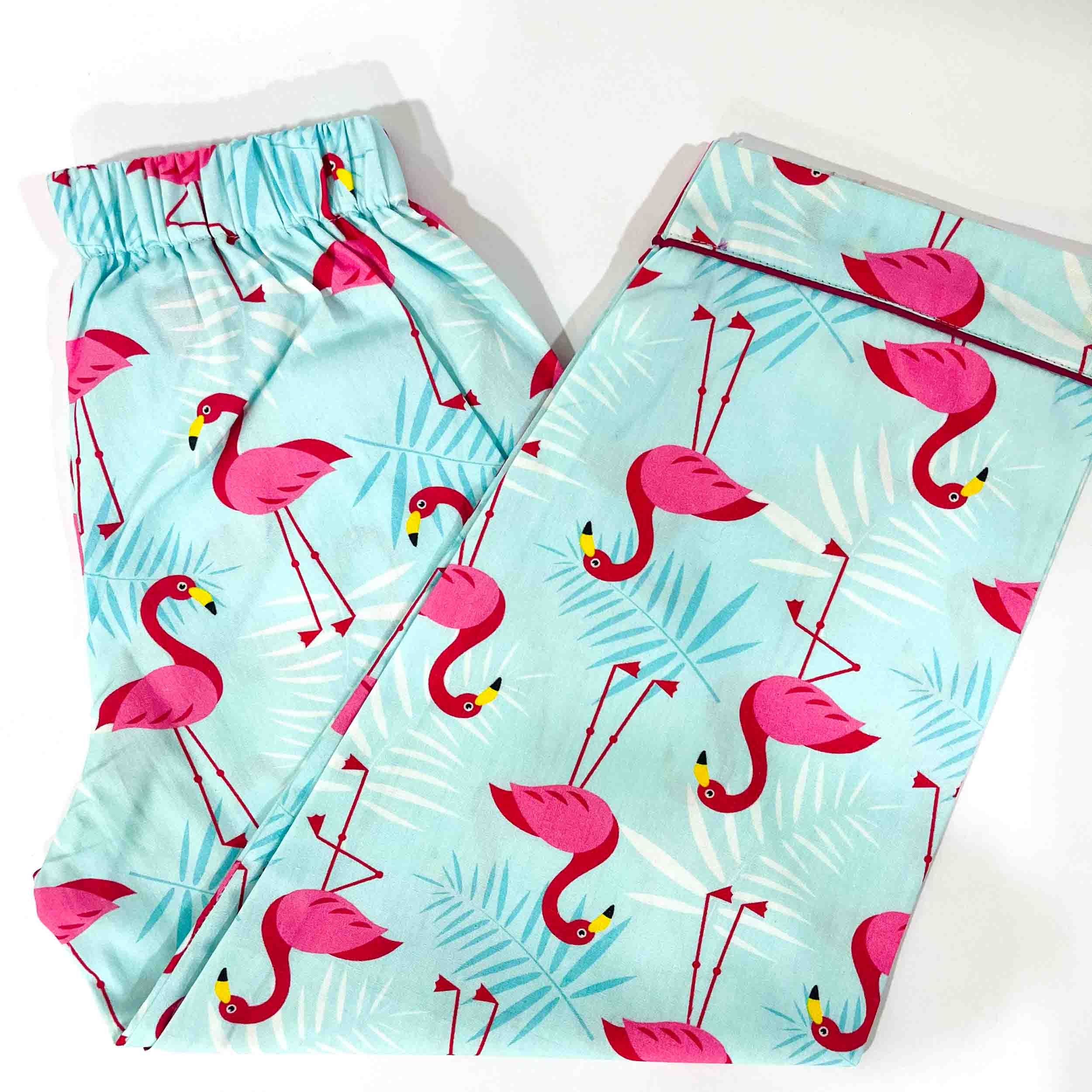 Flamingo-patterned pajama set on a white background