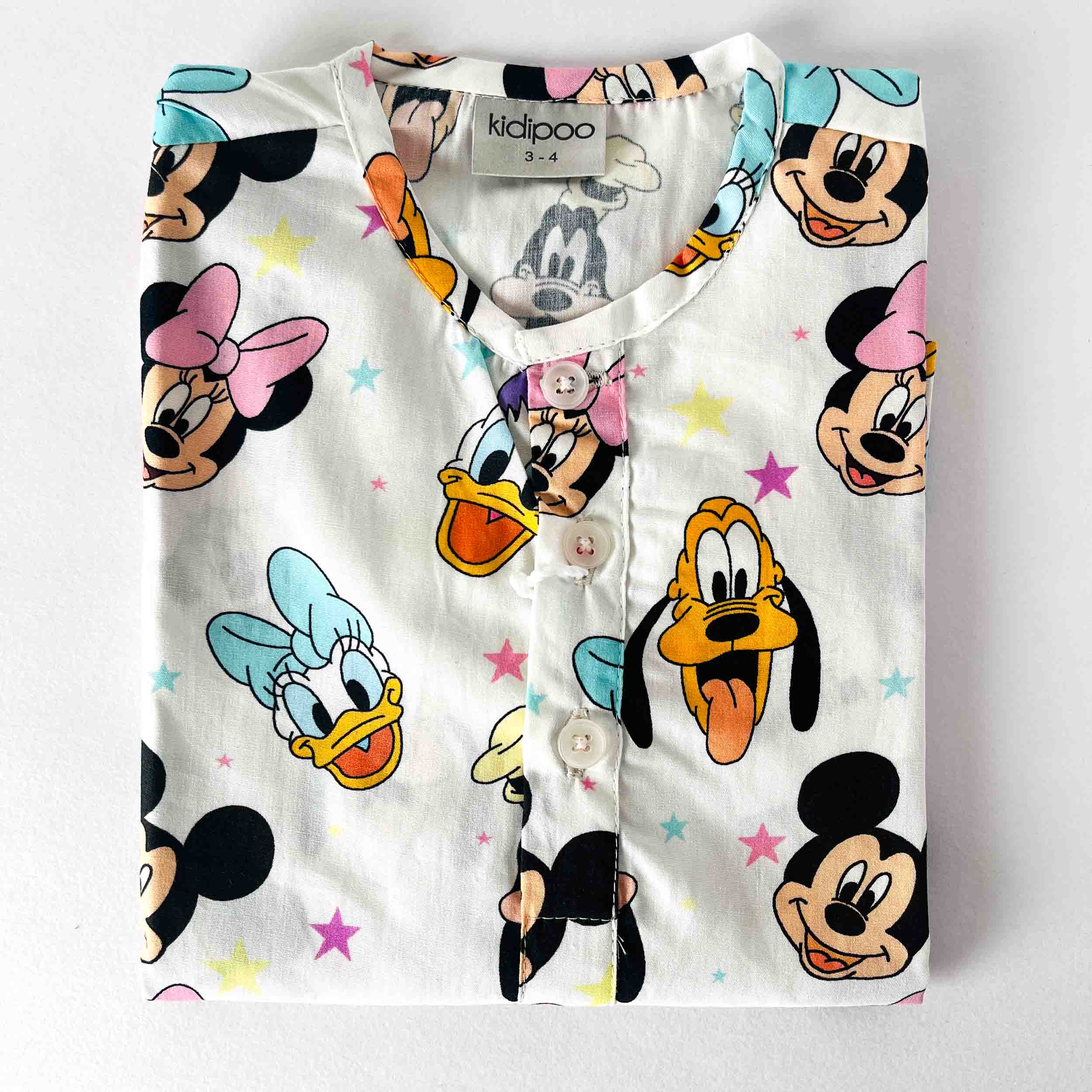 Kids Mickey and Friends print cotton full sleeve night suit shirt soft breathable comfortable sleepwear top for boys and girls
