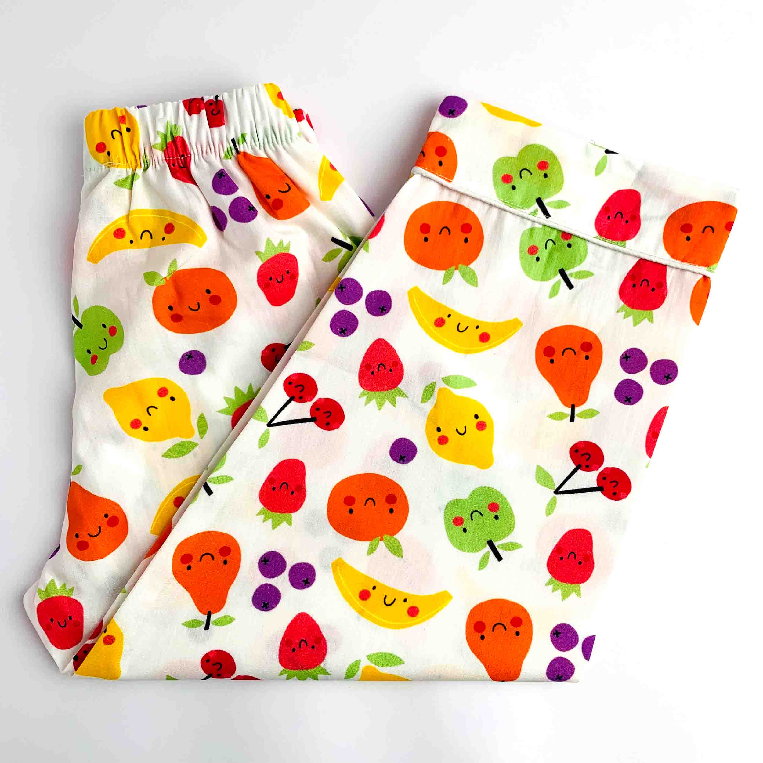 Fruit Face Printed Kids Night Suit Pant – White Cotton Pajama with Colorful Fruit Print