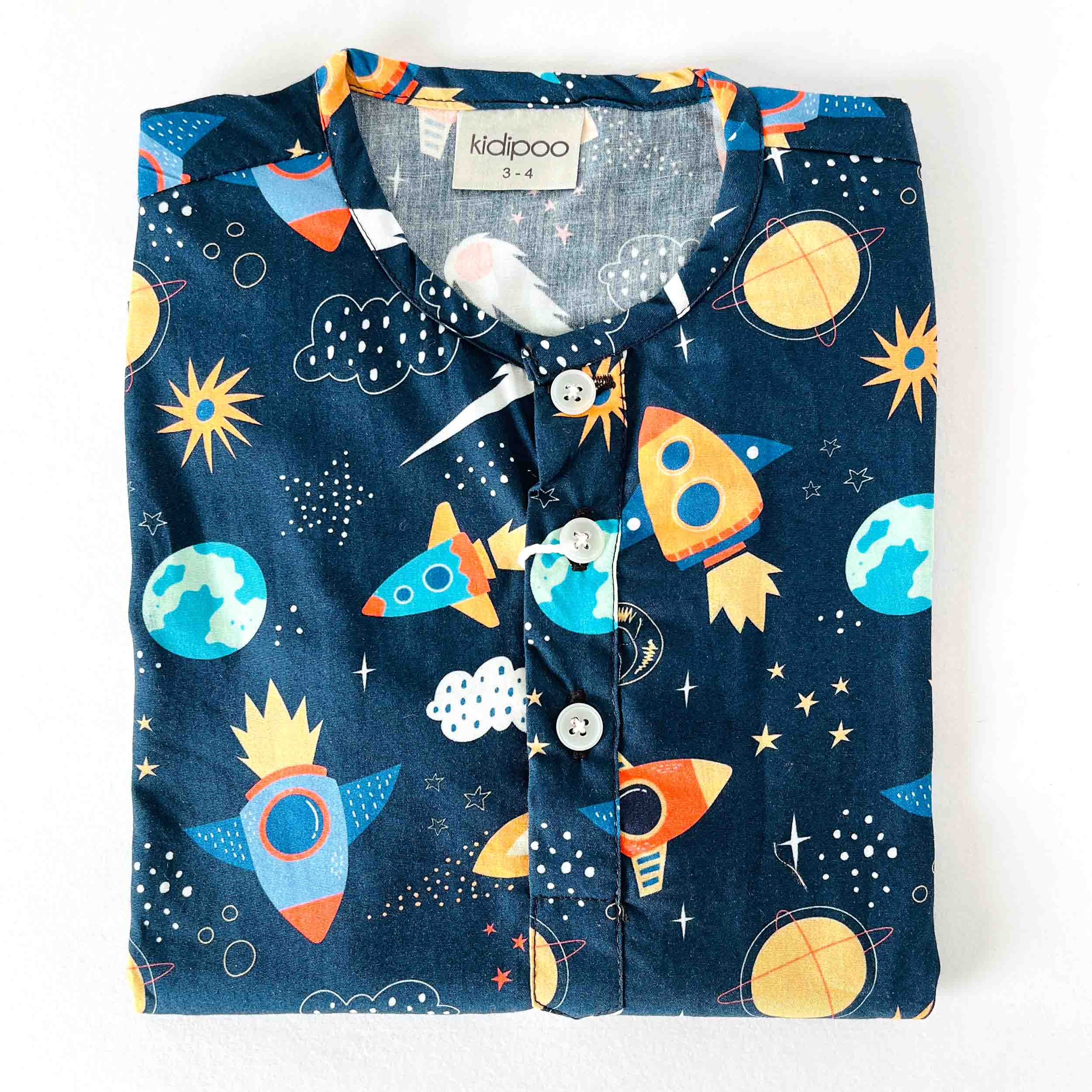 Kids galaxy print cotton night suit shirt with full sleeve soft breathable comfortable sleepwear for boys and girls