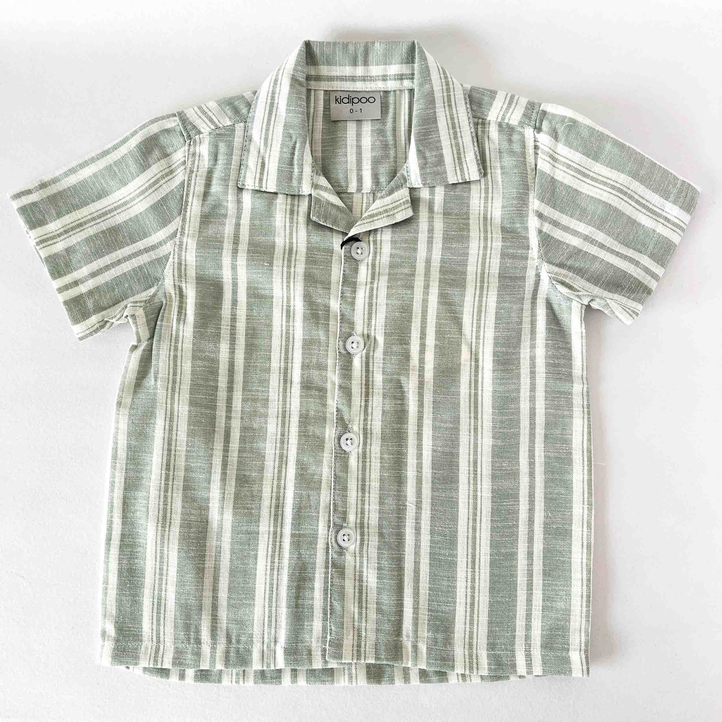 Green and white striped shirt on a white background