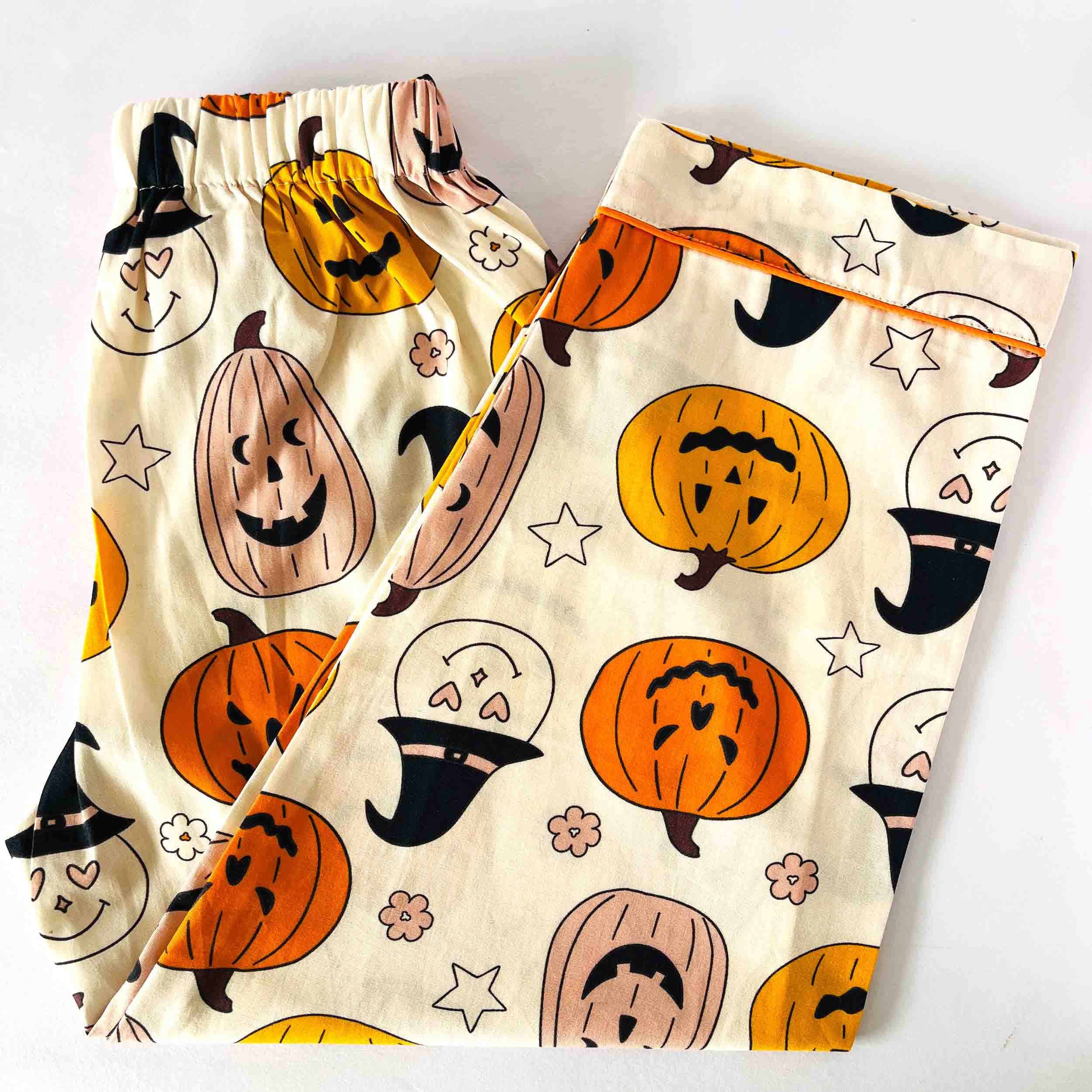 Kids Halloween pumpkin print pajama elastic waist cotton nightwear bottom festive set