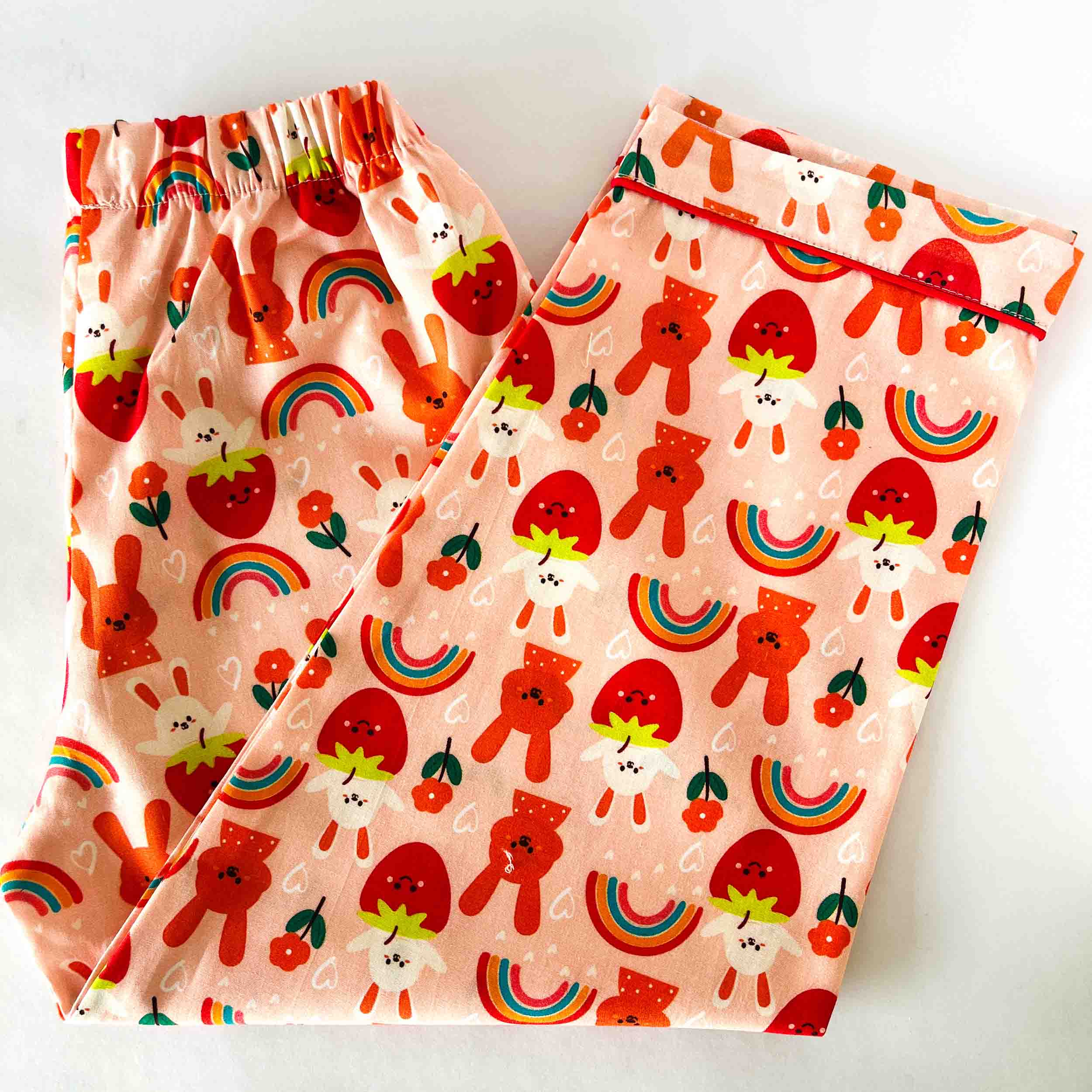 Kids cartoon bunny print cotton pajama with elastic waistband soft breathable comfortable nightwear bottom view
