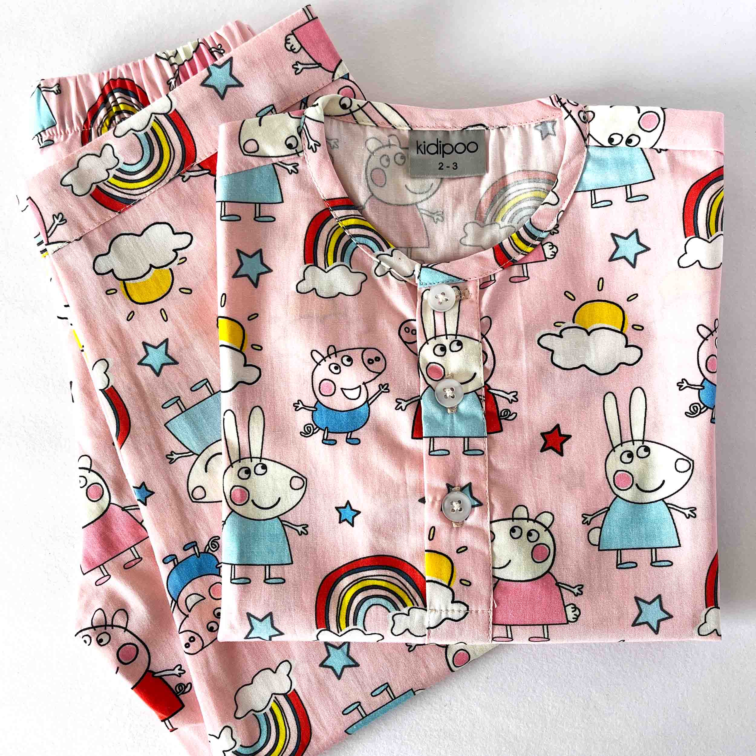 Kids Peppa Pig print cotton night suit with round neck long sleeve shirt and pajama set