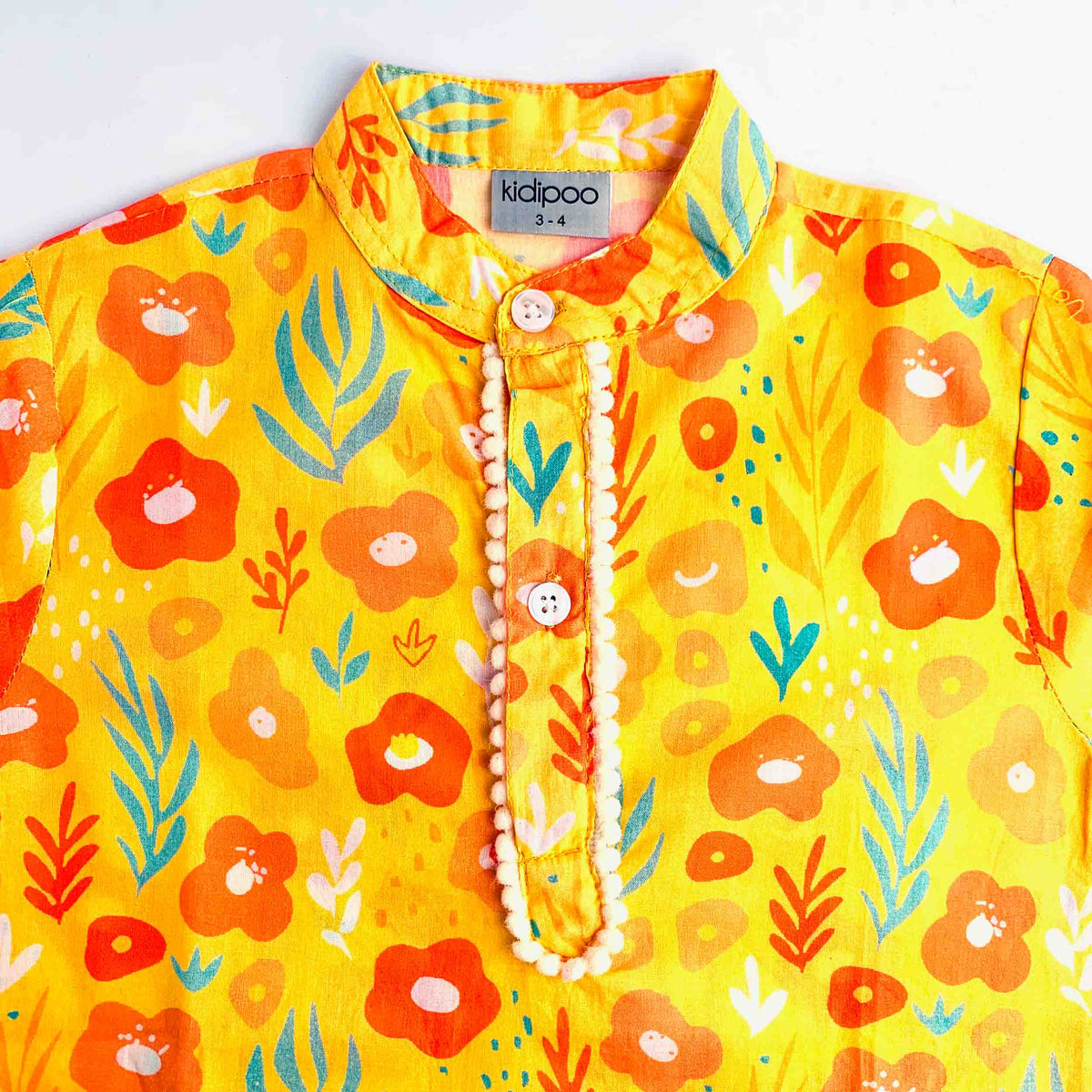 Yellow Retro Floral Kurta Pajama