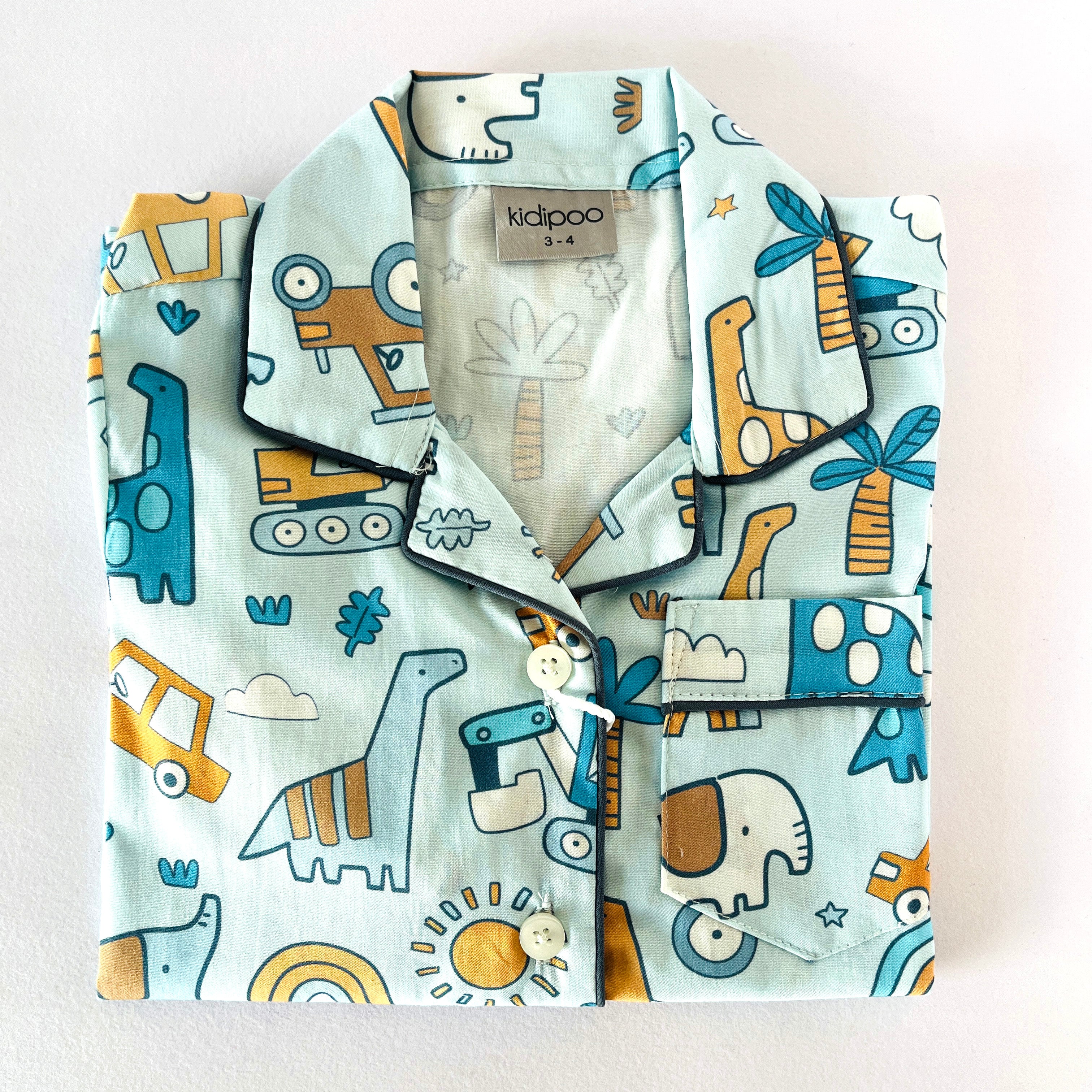 Blue Doodle Dino Night Suit