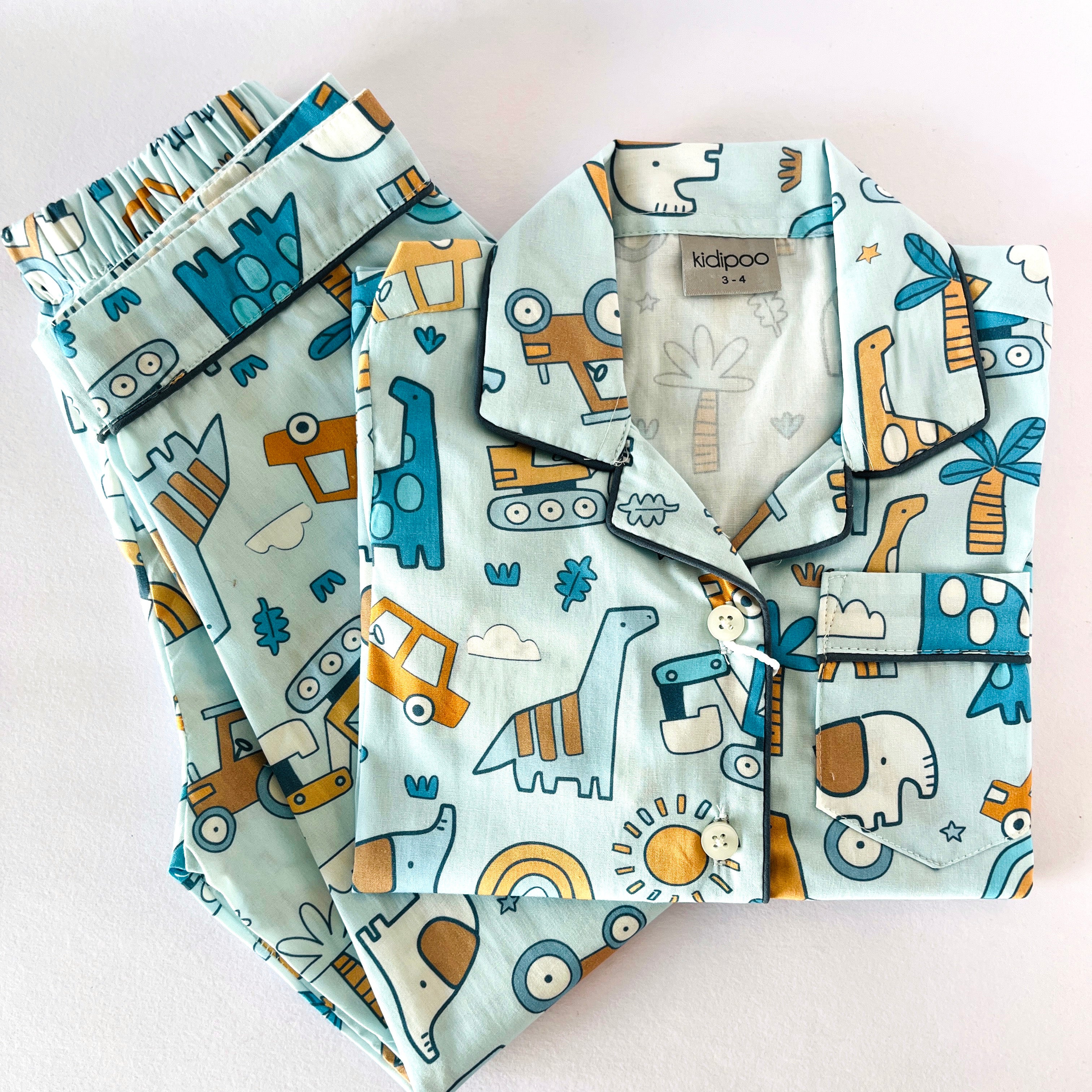 Blue Doodle Dino Night Suit