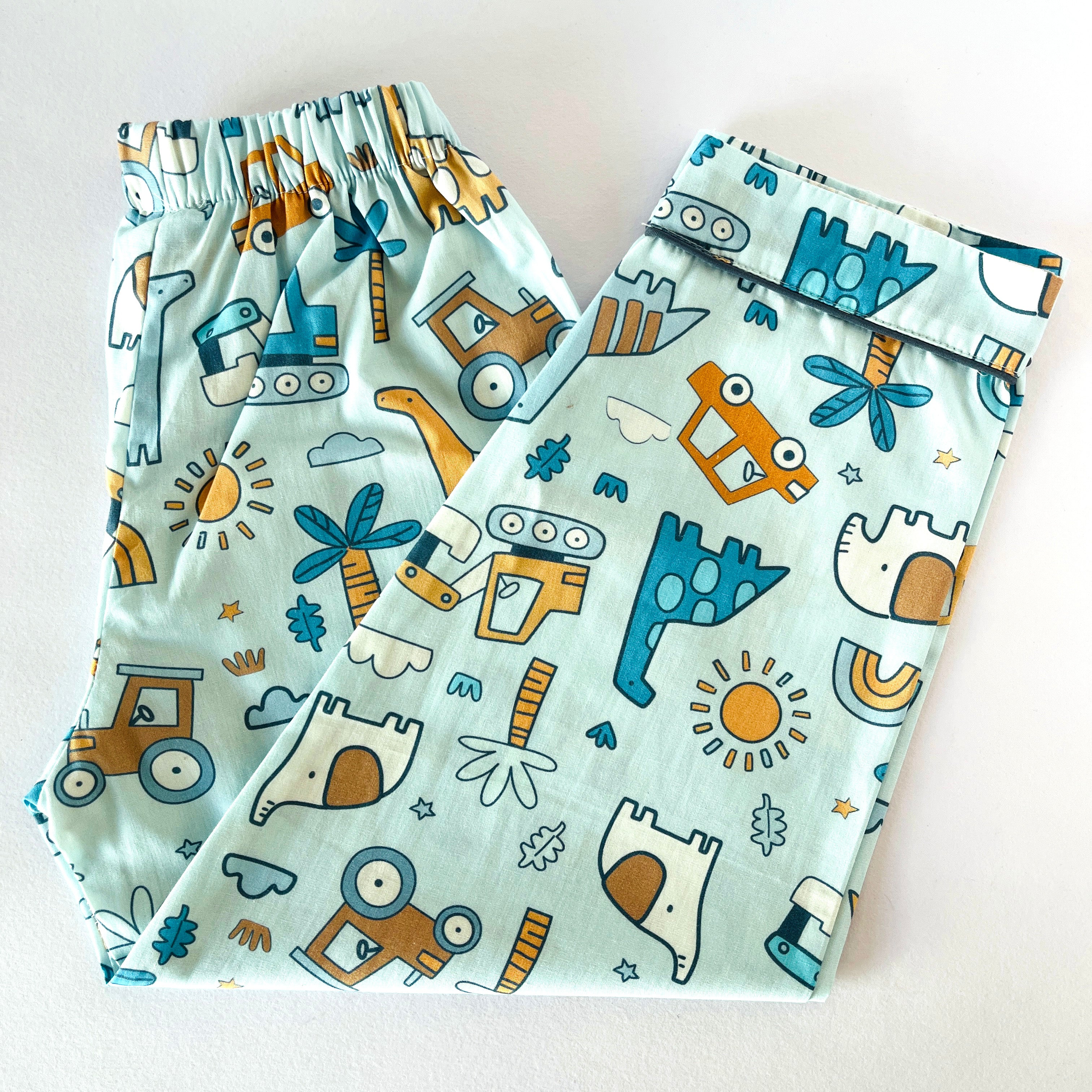 Blue Doodle Dino Night Suit