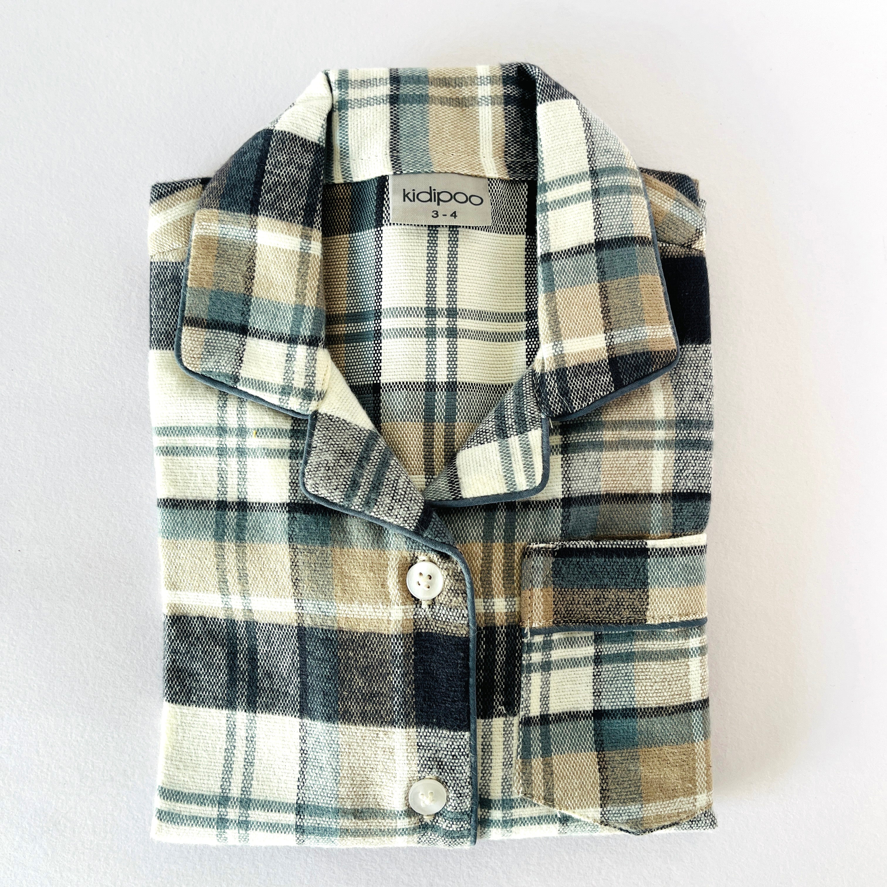 White Checks Flannel Night Suit