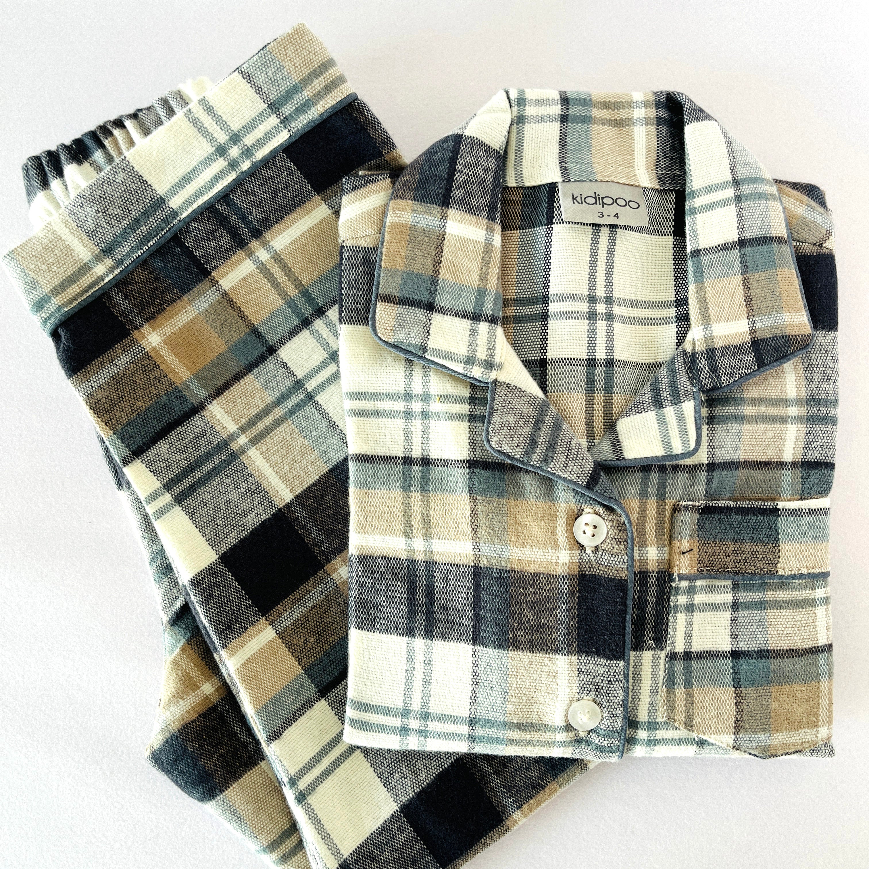 White Checks Flannel Night Suit