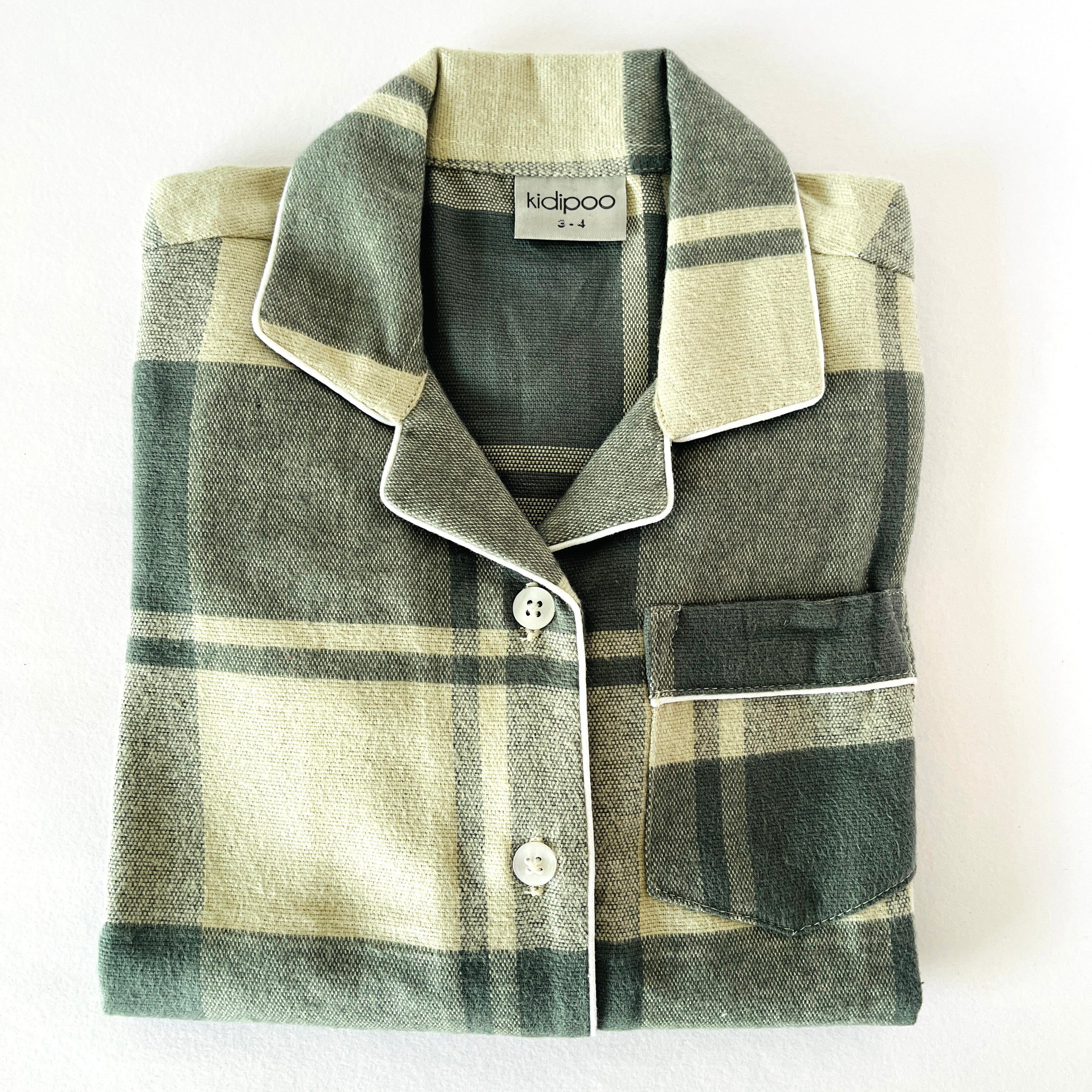 Pastel Green Checks Flannel Night Suit