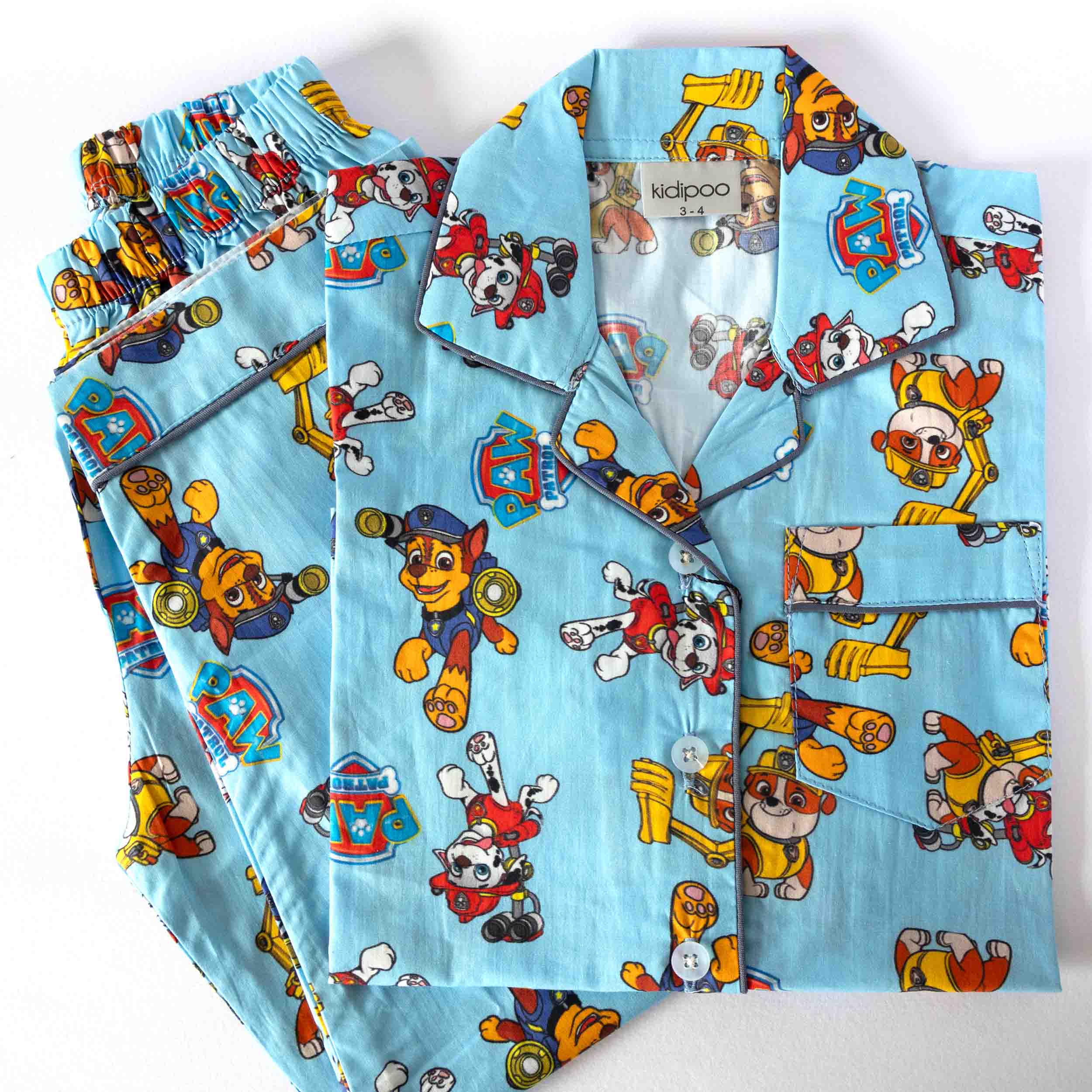 Kidipoo kids light blue puppies print cotton night suit set with front button shirt and pajama soft comfortable sleepwear