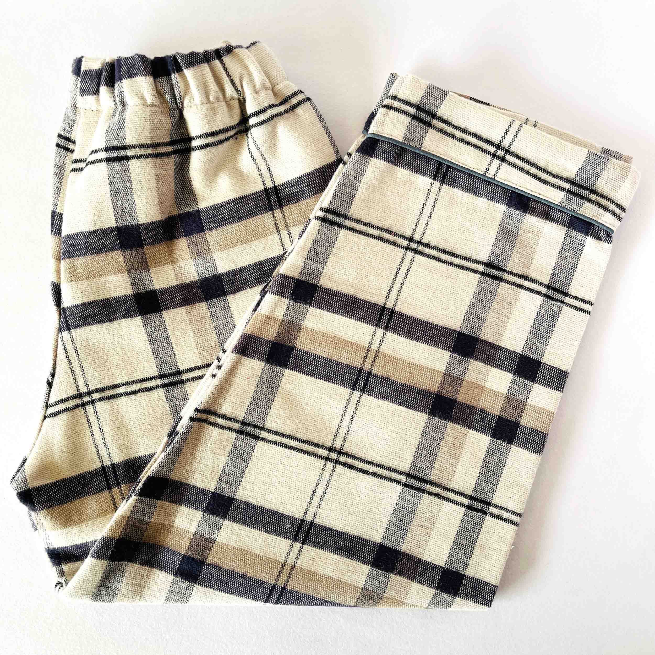 Kids beige black checks flannel pajama elastic waist cotton nightwear bottom