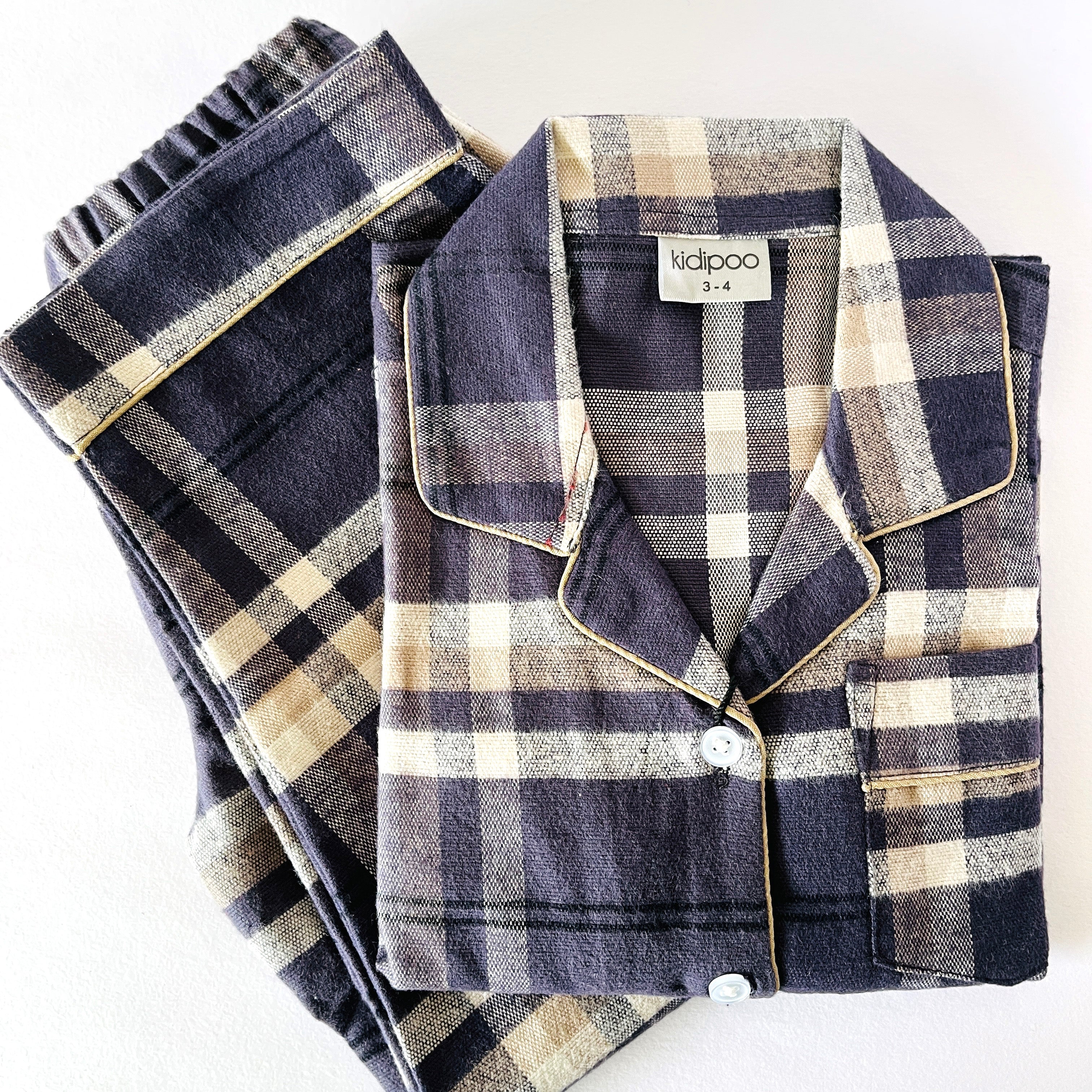 Navy Checks Flannel Night Suit