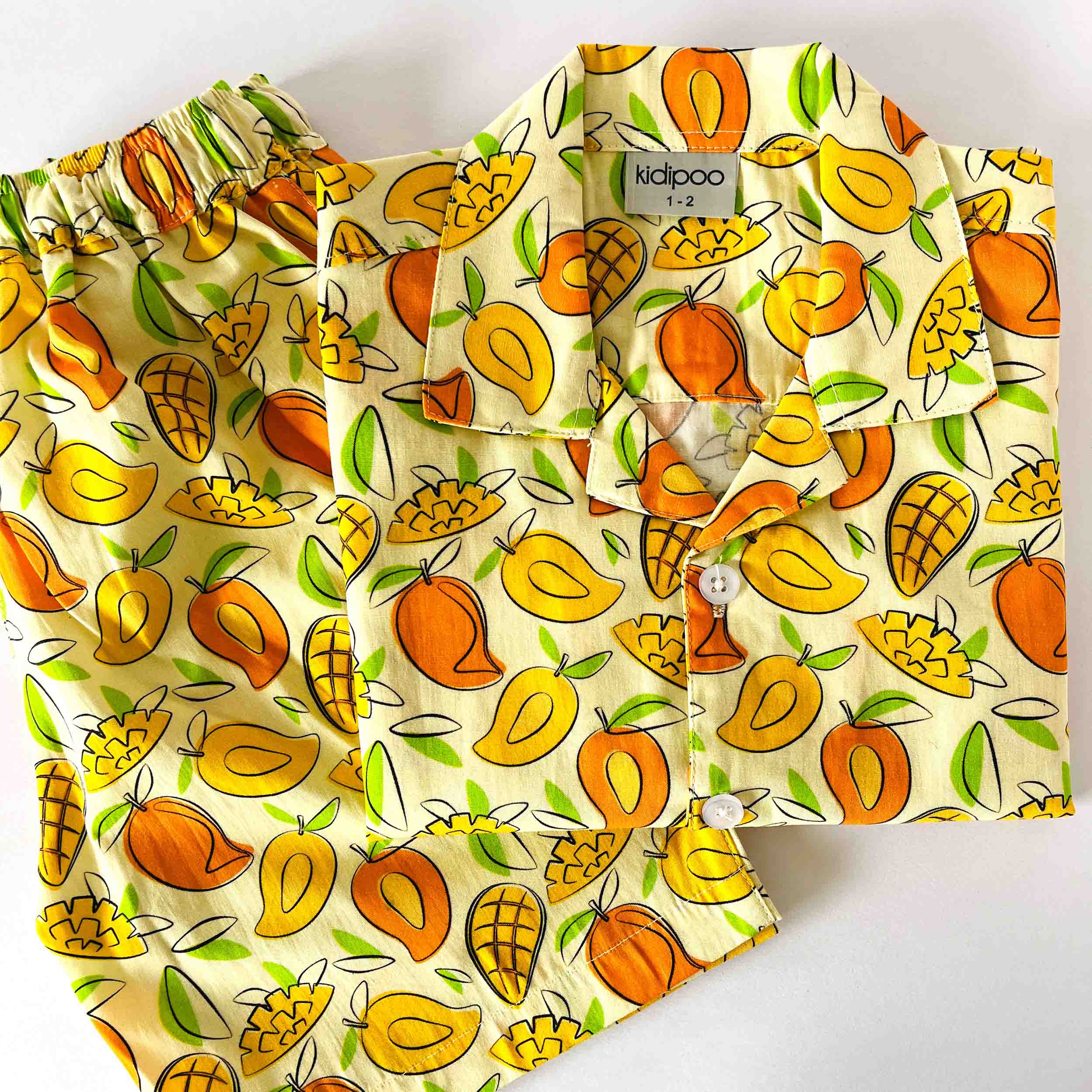 Kids mango print co-ord set cotton shirt and shorts summer outfit