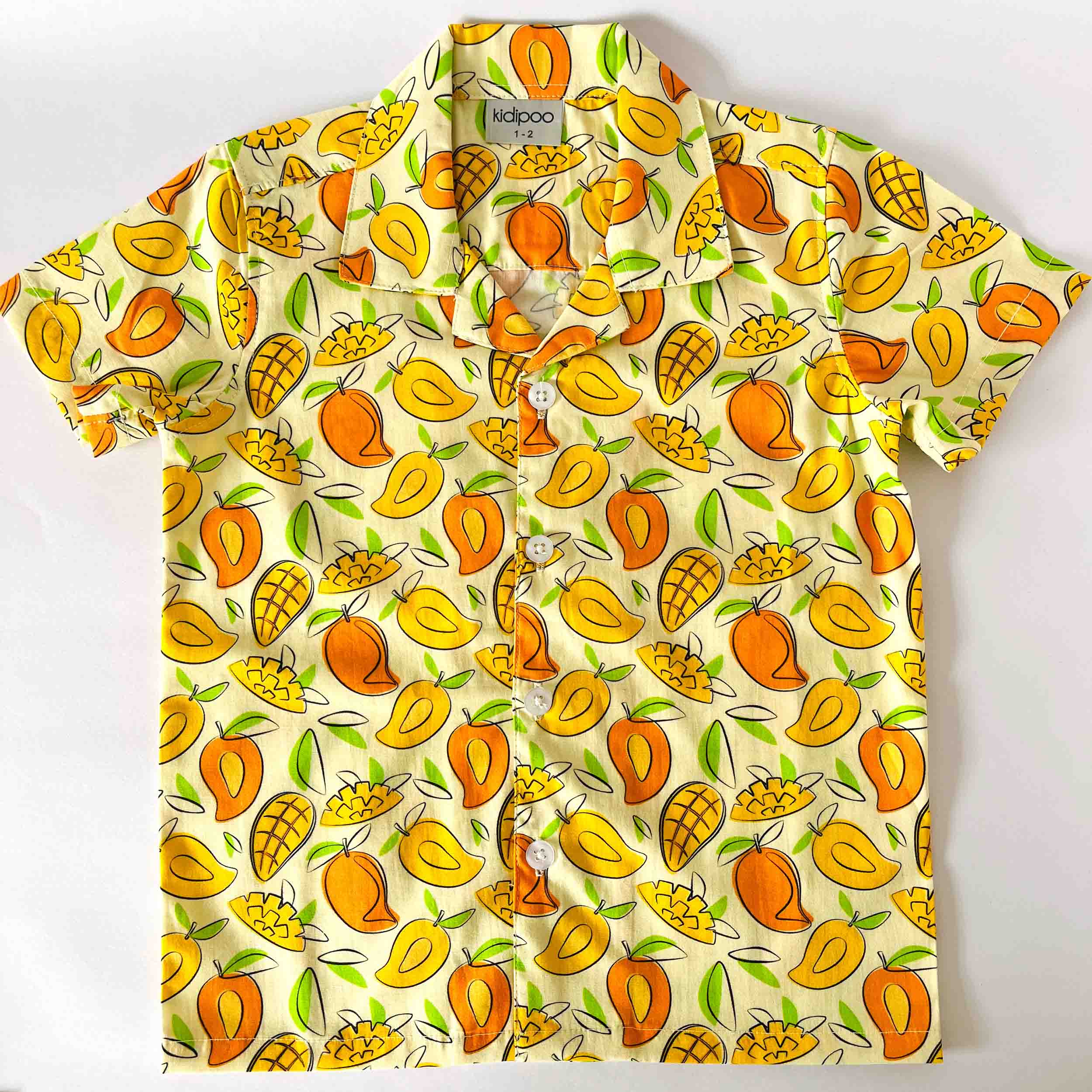 Kids cotton shirt with mango print half sleeve button shirt