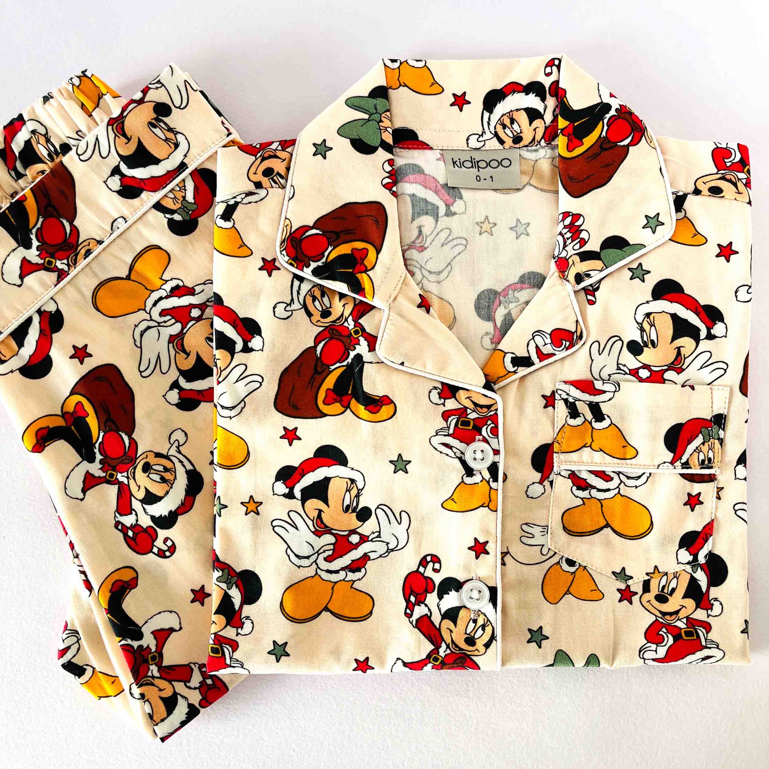  Mickey mouse cartoon print kids night suit soft cotton sleepwear set folded view