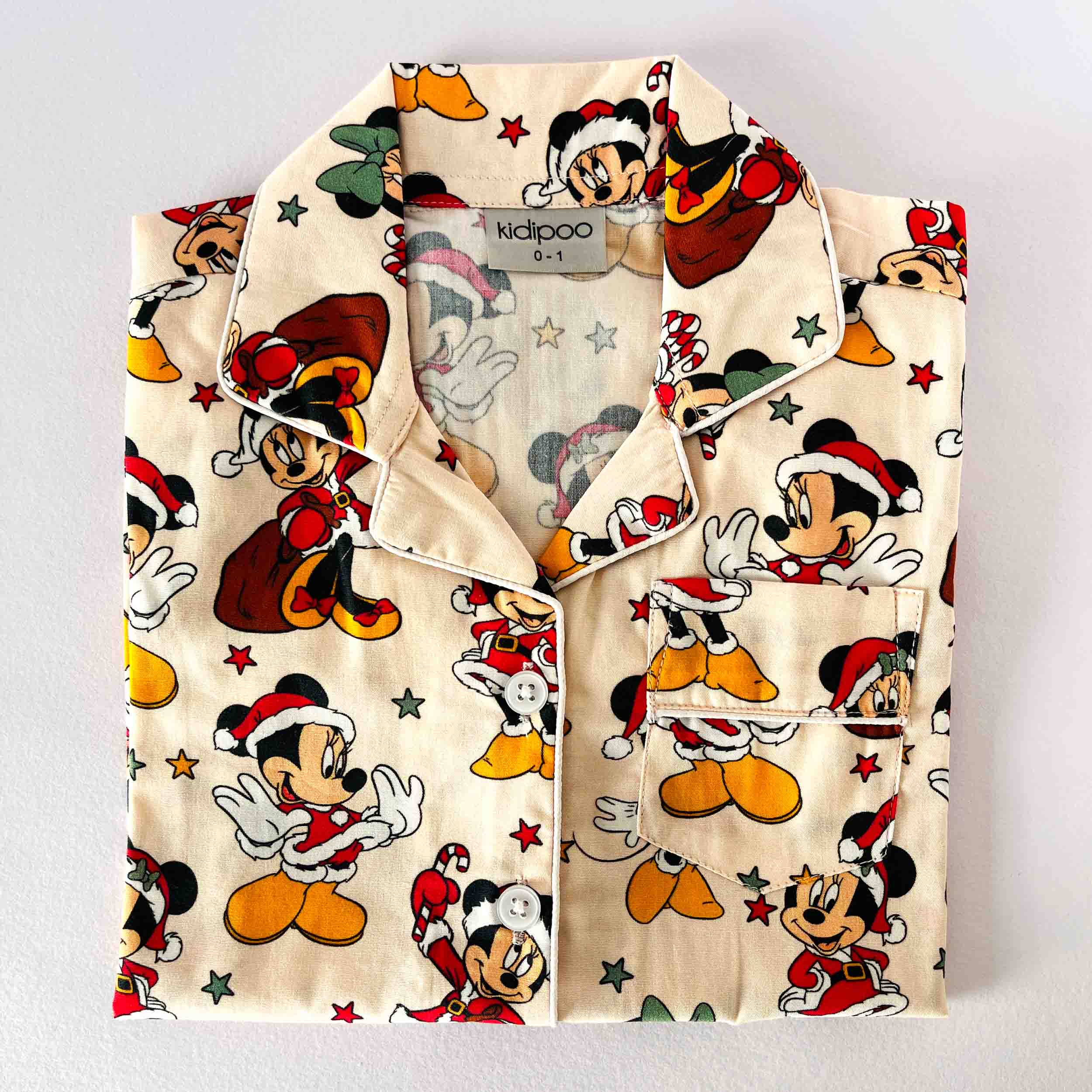  Mickey mouse cartoon kids print night suit shirt front view cotton sleepwear top