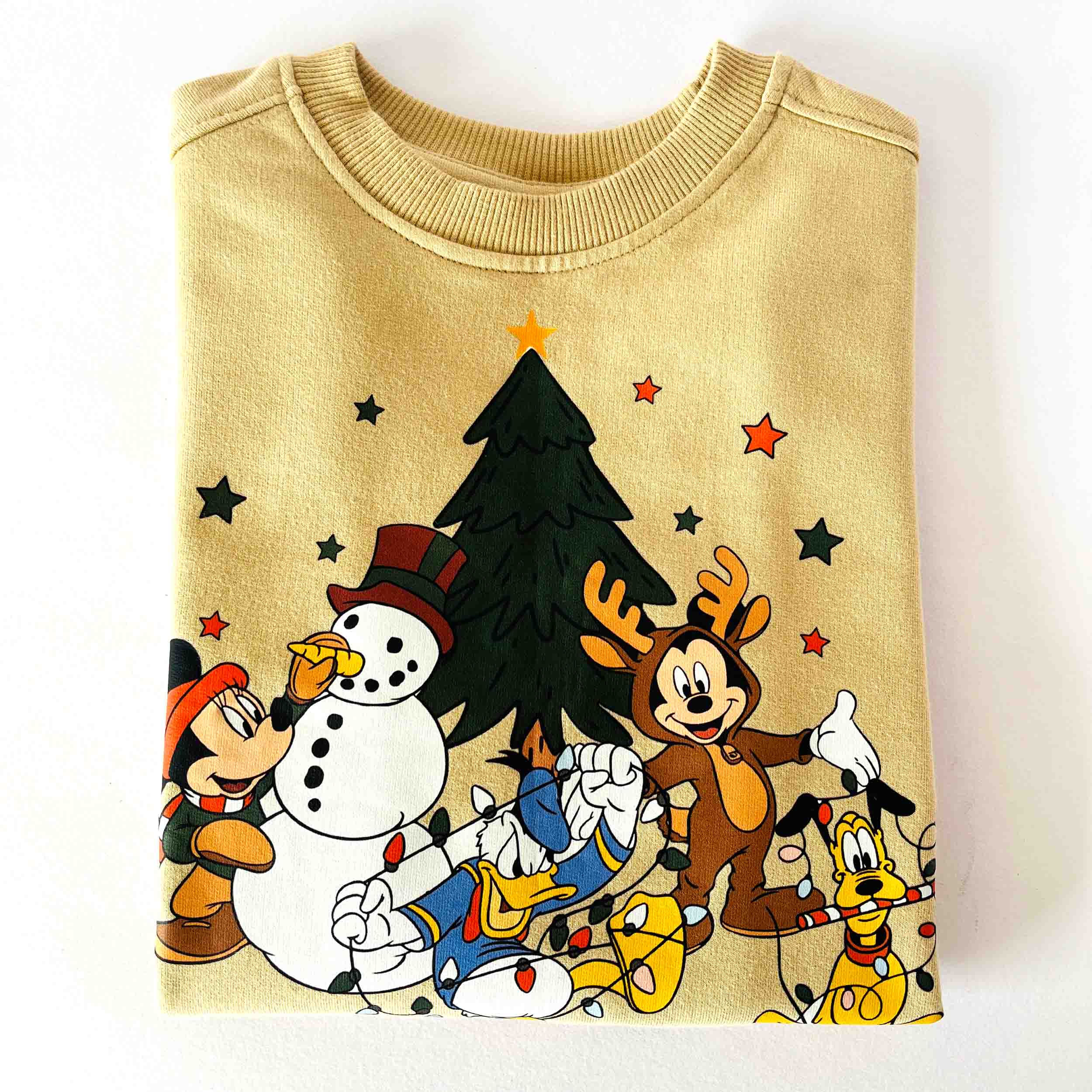 Kids cotton sweatshirt with Mickey Mouse Christmas print and round neck long sleeve style