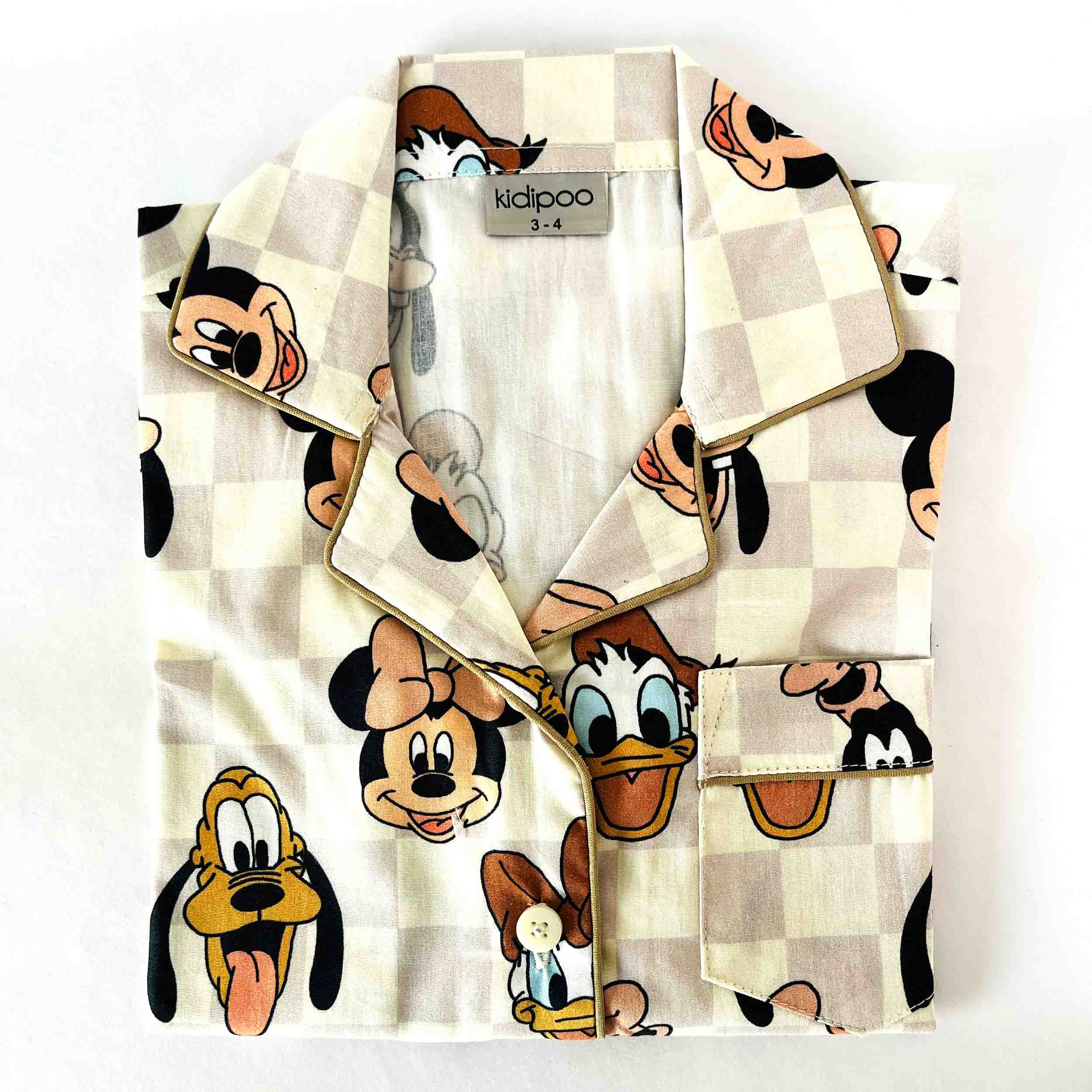 Kids Mickey and Friends printed cotton half sleeve button-down shirt breathable comfortable casual top for boys and girls