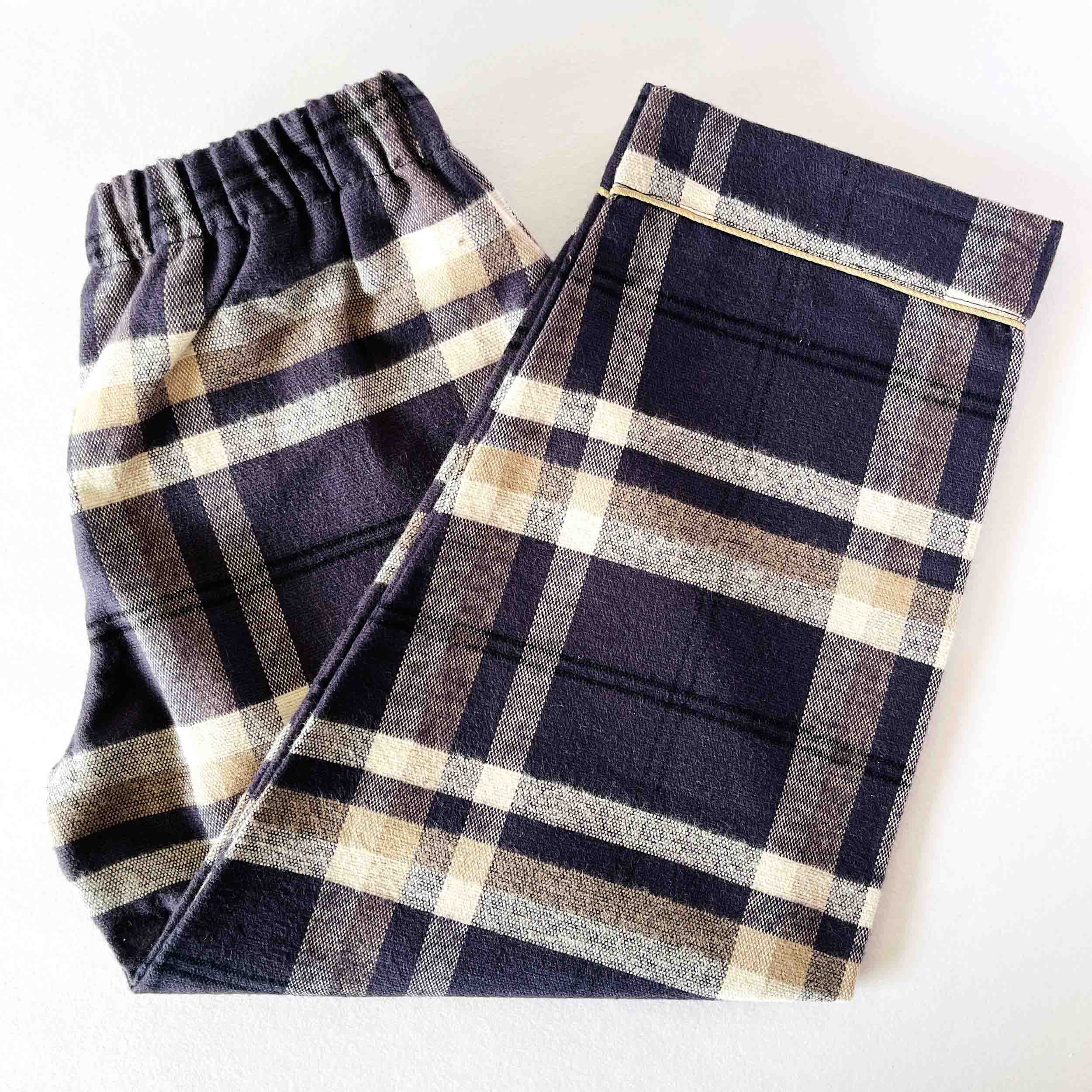 Kids navy checks flannel pajama elastic waist cotton nightwear bottom
