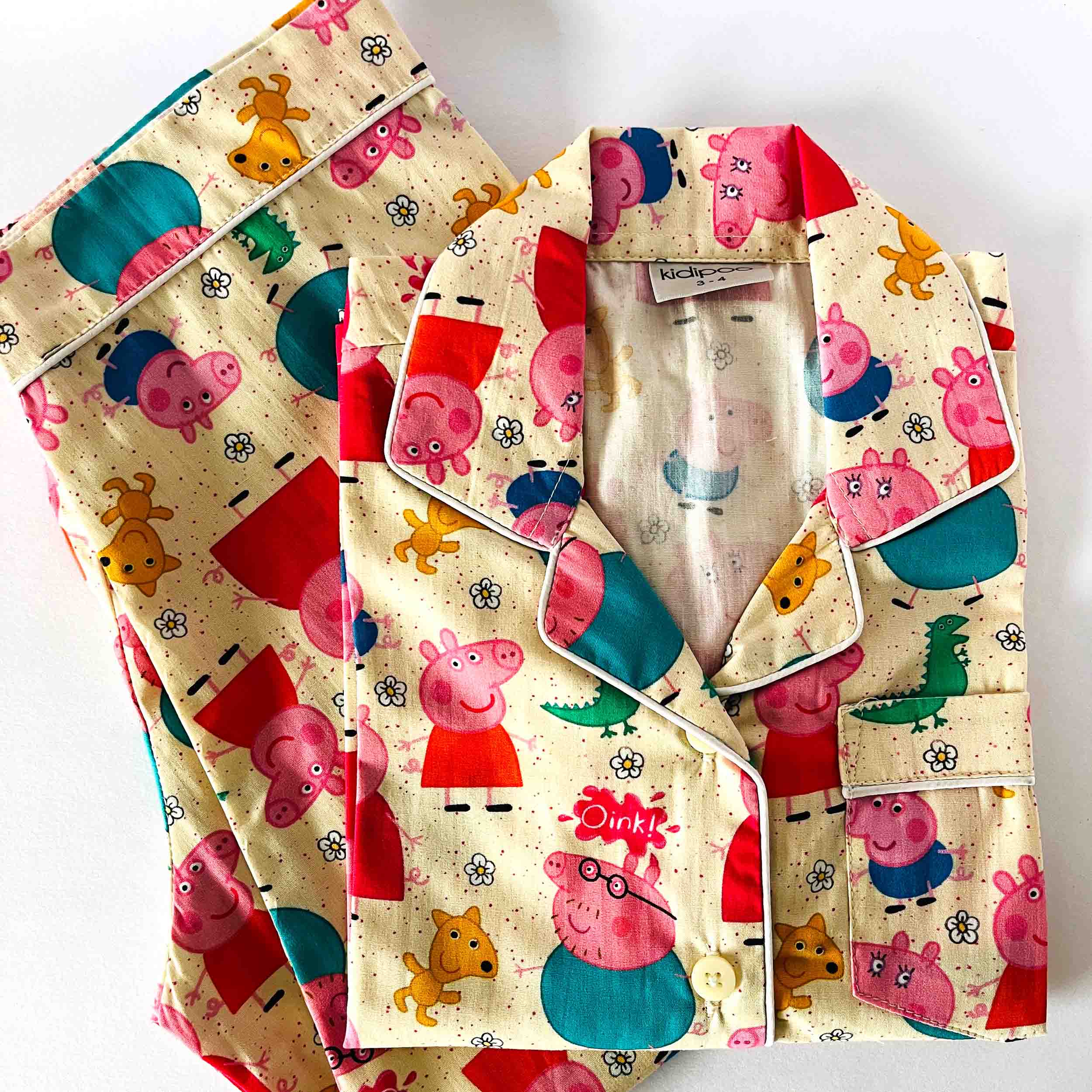 Peppa pig cartoon  print kids night suit soft cotton sleepwear set