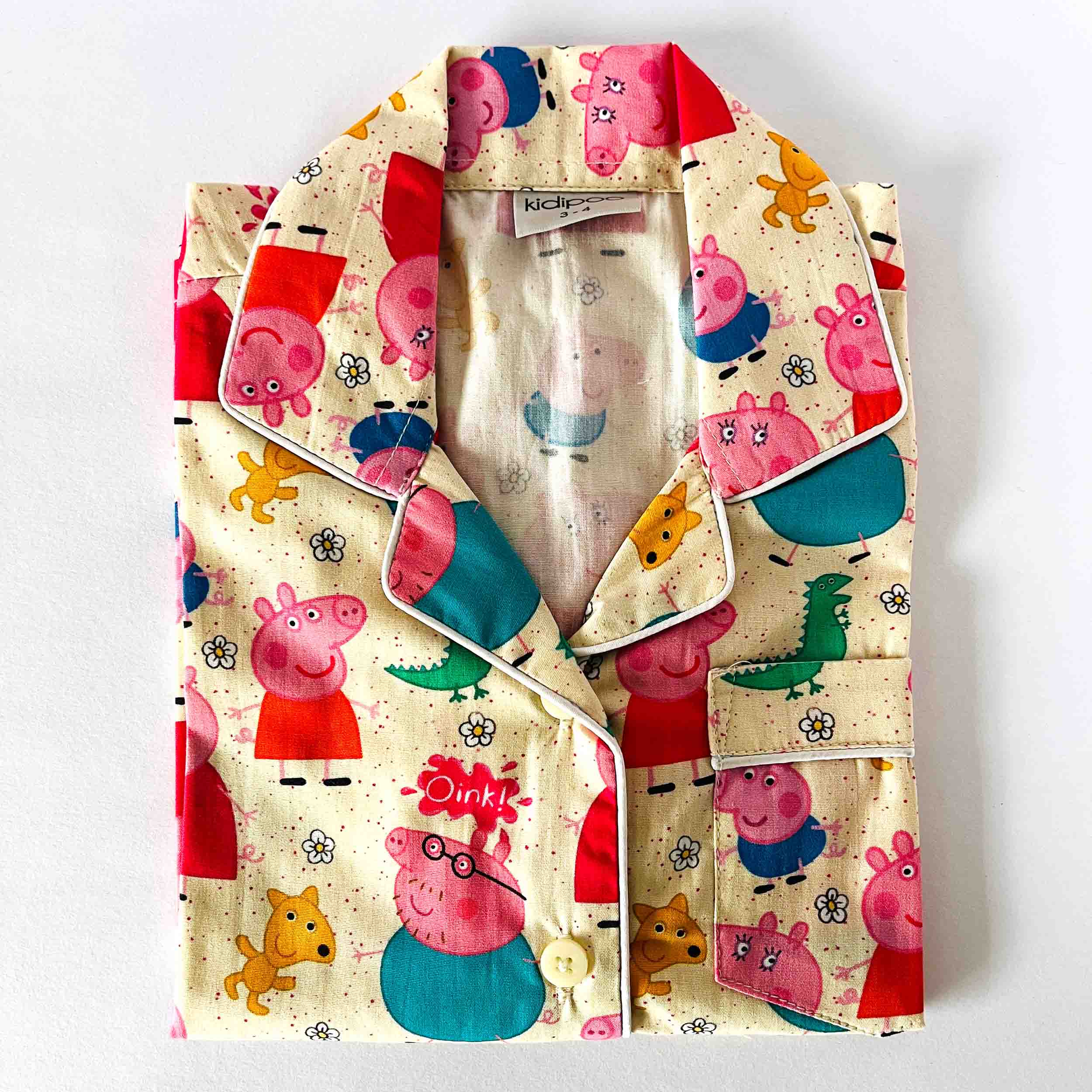 Kids Peppa pig cartoon  print night suit shirt front view cotton sleepwear