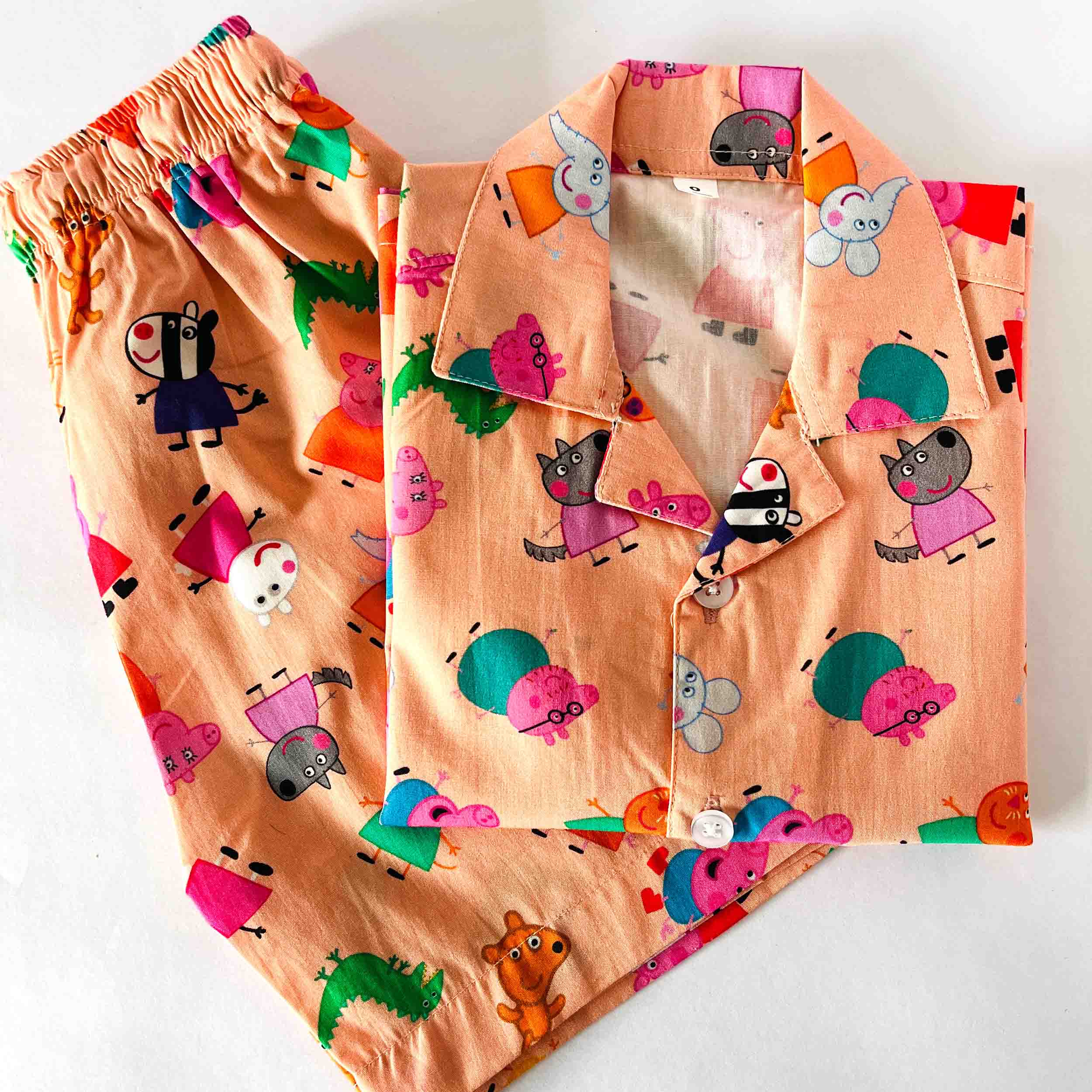 Kids Peppa Pig and friends print coord set shirt and shorts salmon
 cotton summer outfit