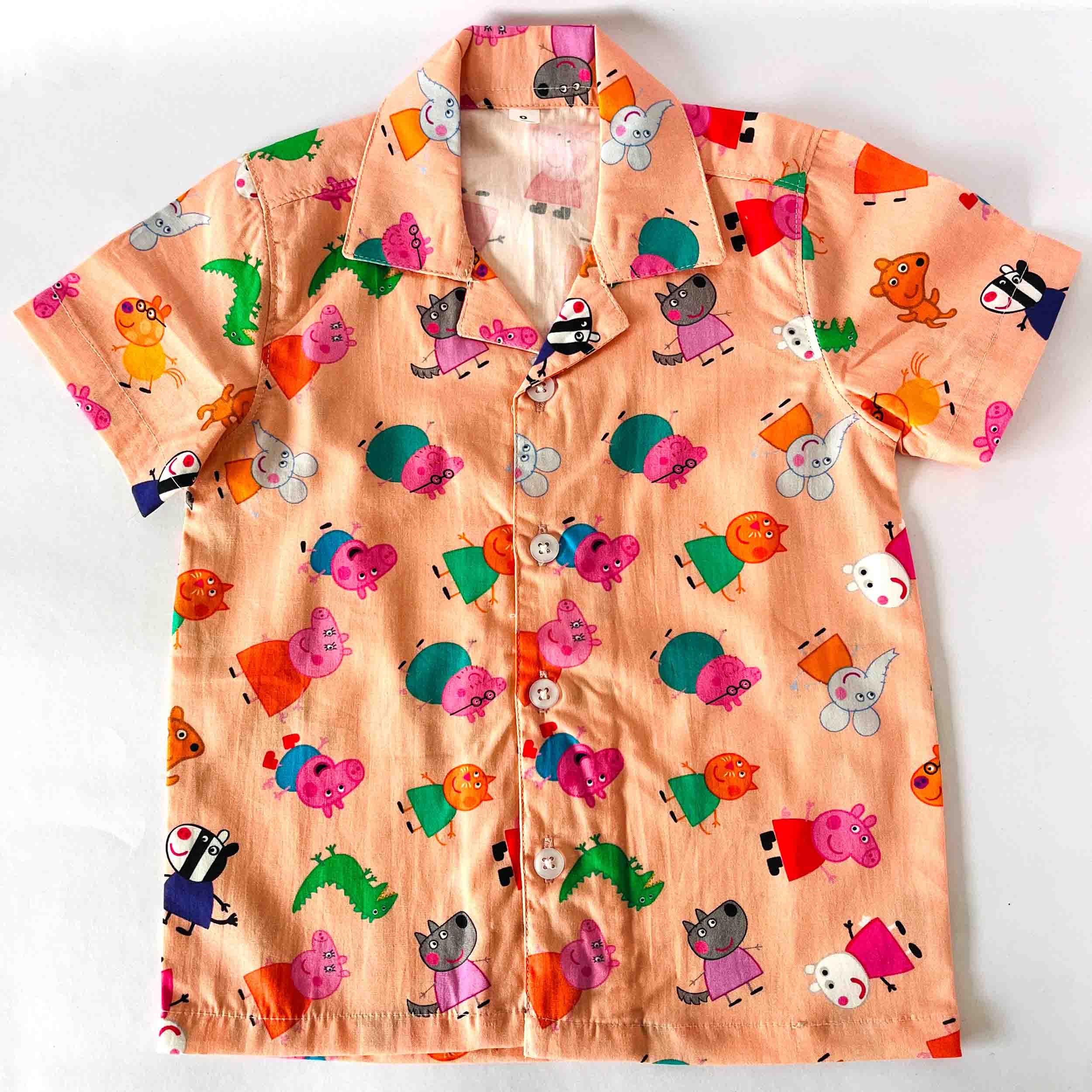 Kids cotton shirt with Peppa Pig and friends print half sleeve front view