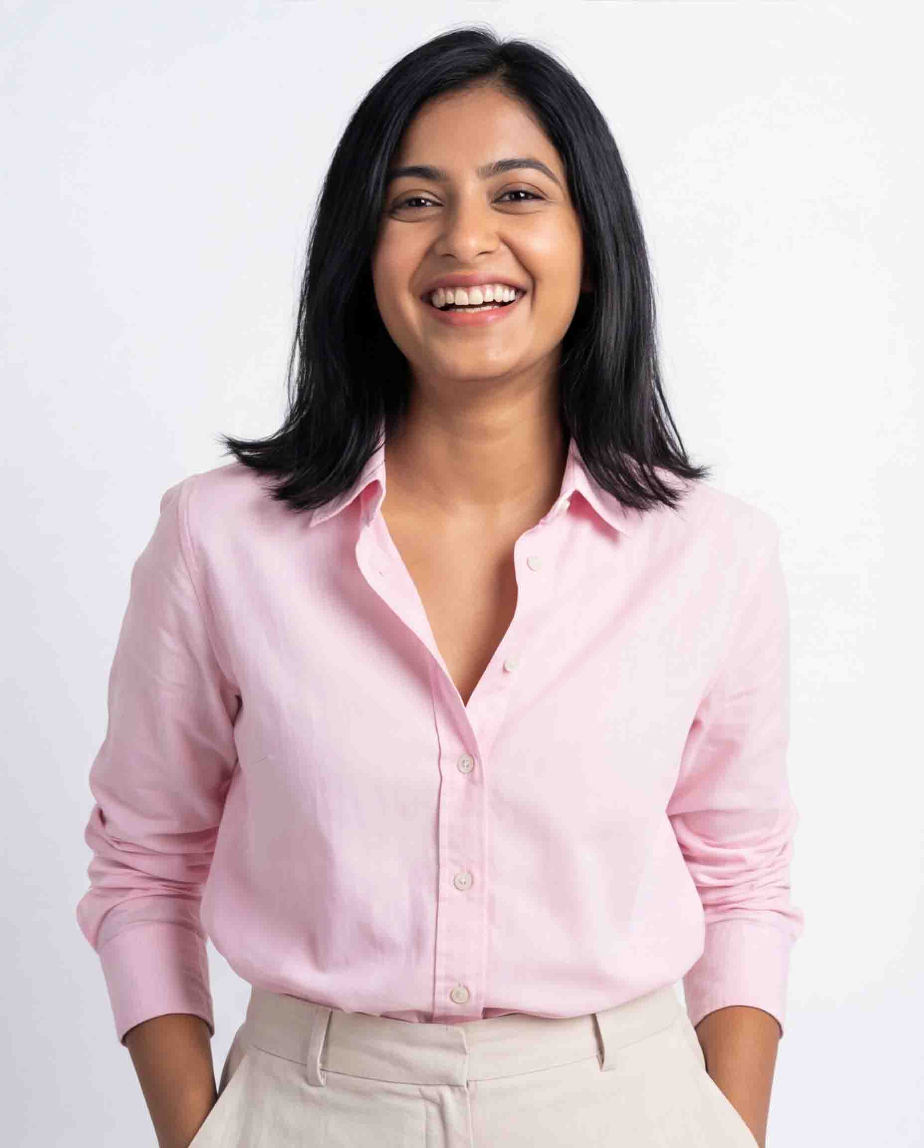 Pink women’s cotton linen shirt front view with lightweight casual fit