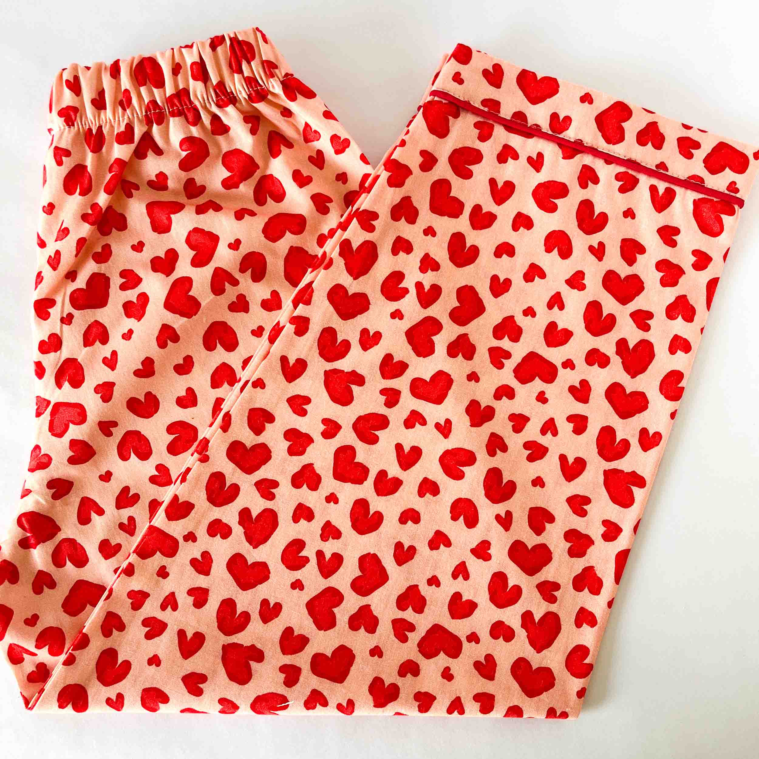Kids cotton pajama with pink hearts print and comfortable elastic waistband 