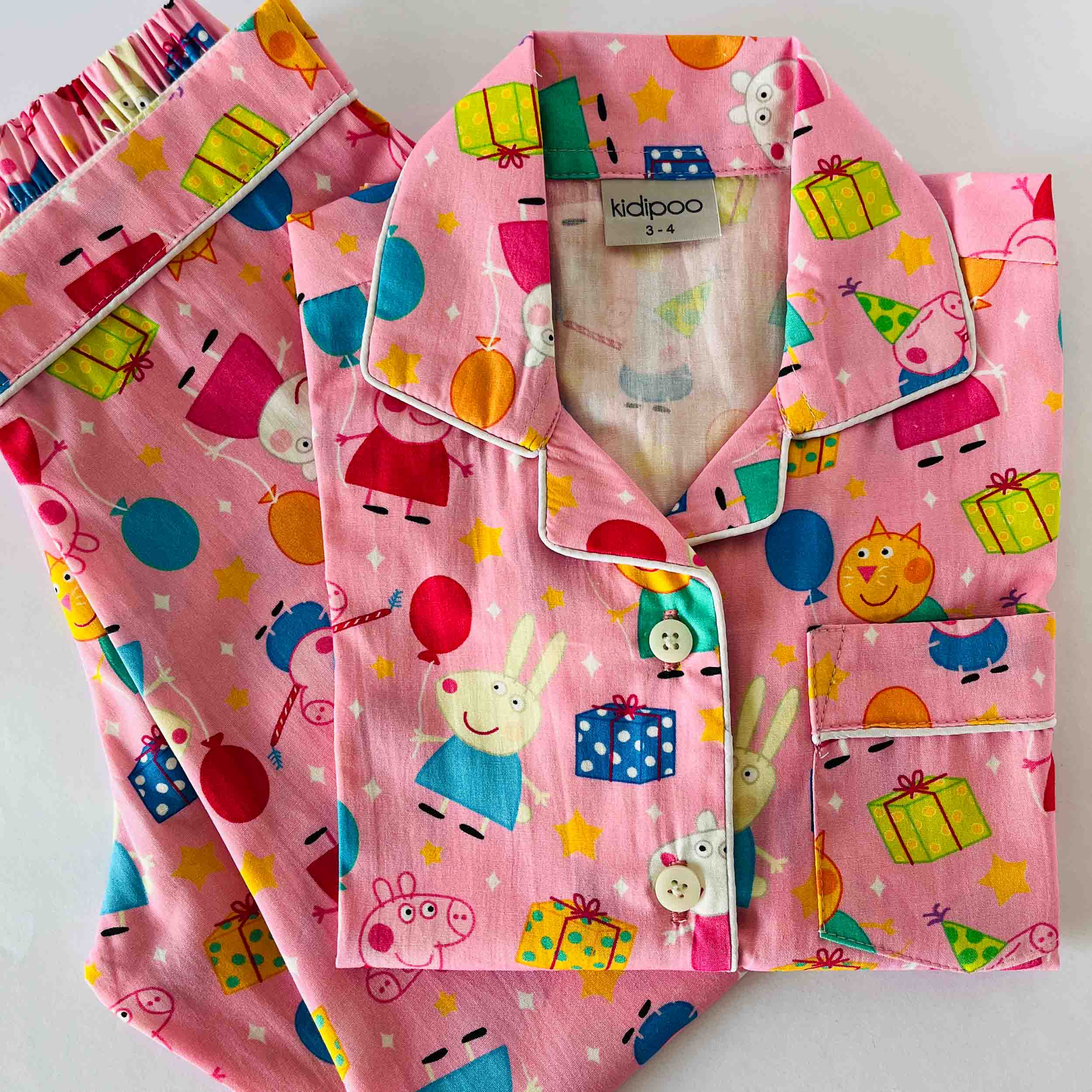 Peppa Pig party print kids night suit soft cotton sleepwear set folded view