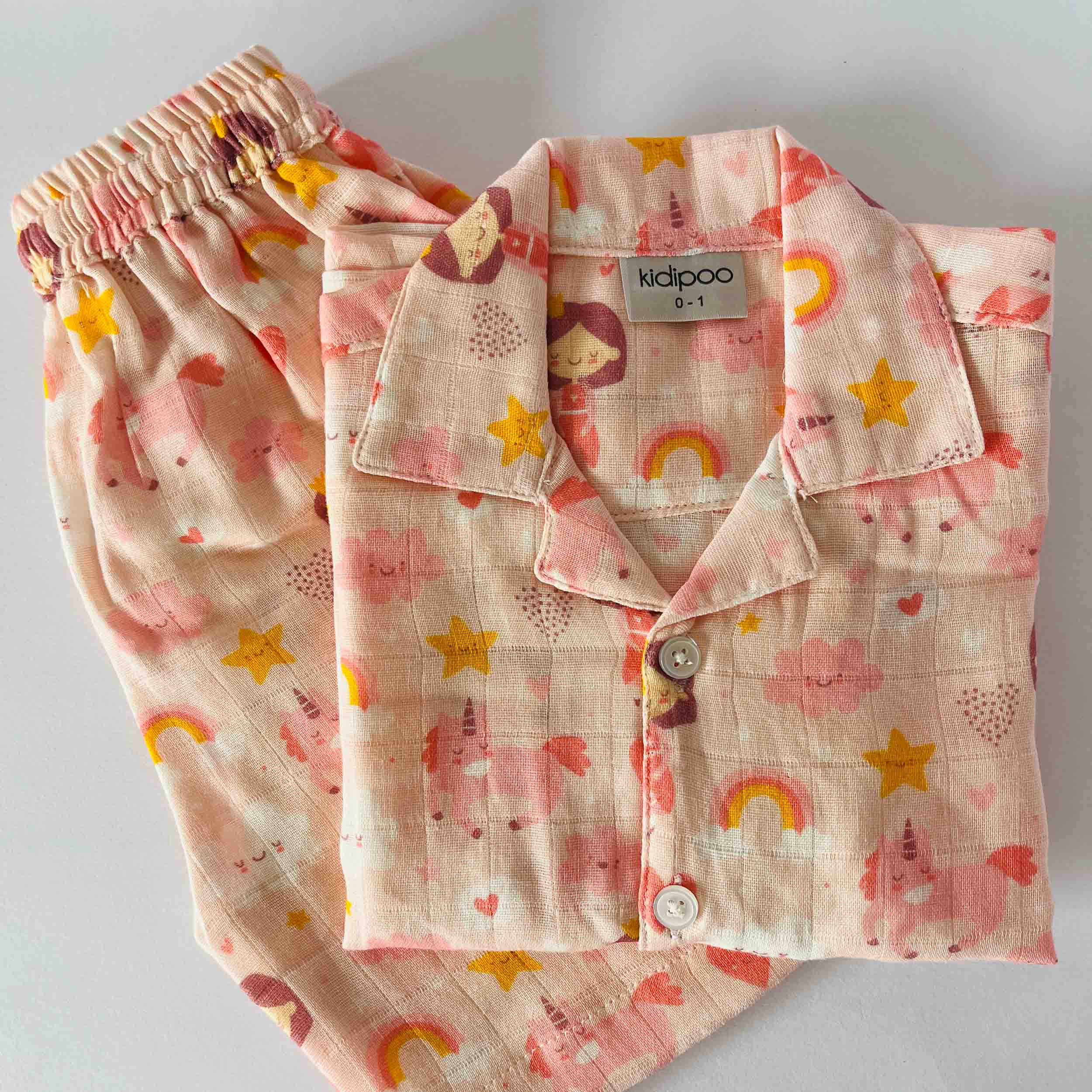 Girls pink princess print muslin cotton coord set with half sleeve shirt and elastic waist shorts soft breathable summer outfit for kids girls
