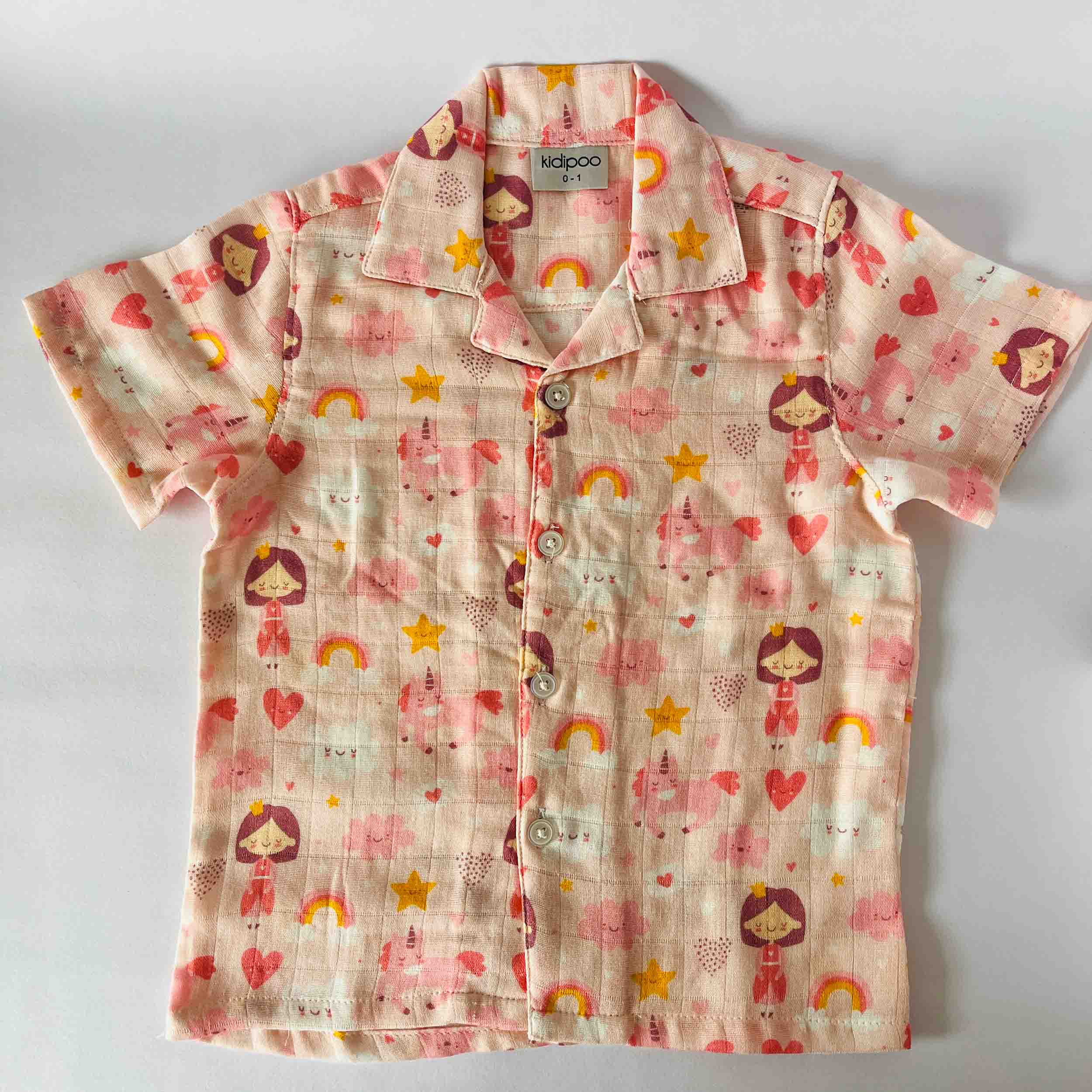 Girls pink princess print muslin cotton half sleeve shirt soft breathable summer coord set top for kids girls