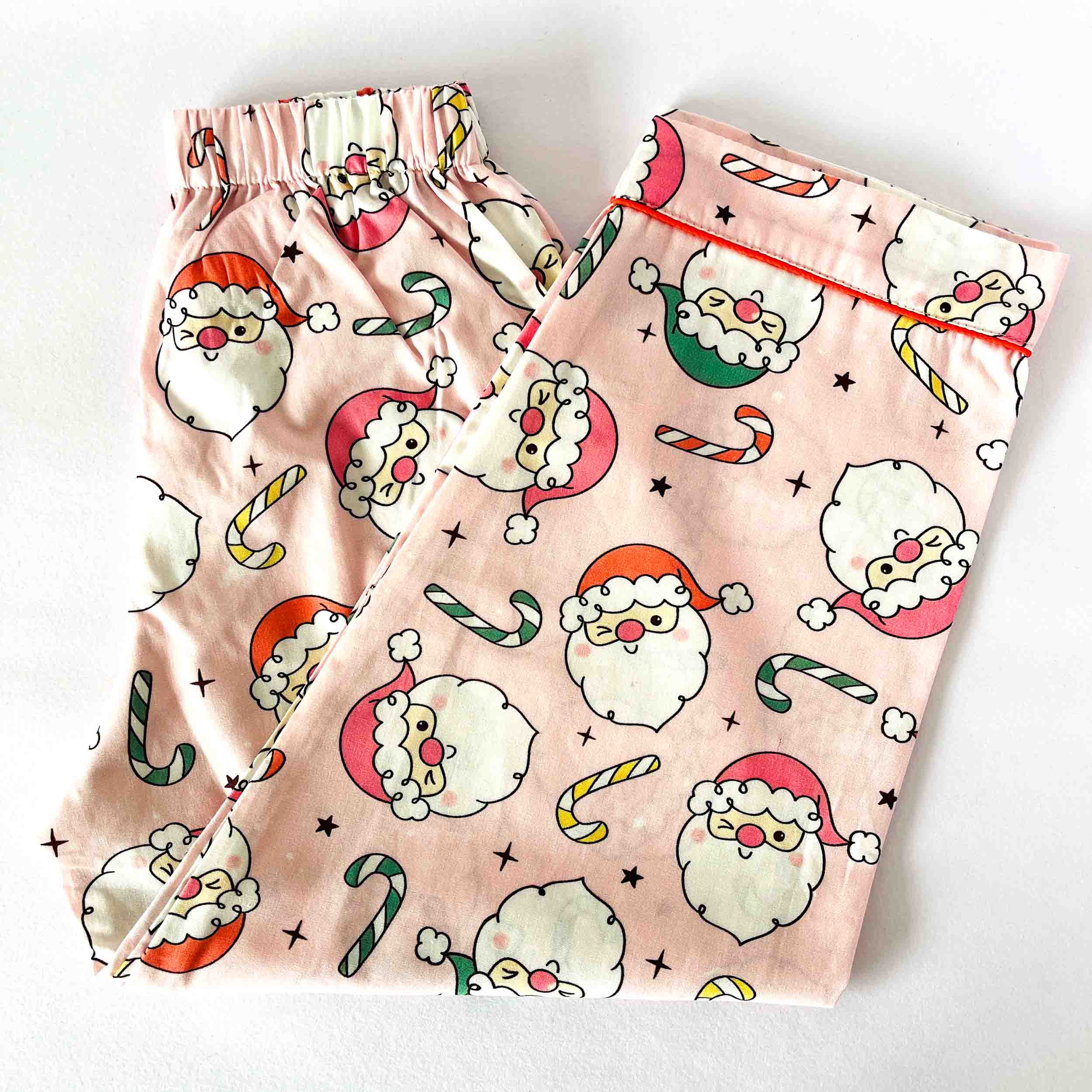 Kids pink Santa print pajama elastic waist cotton nightwear bottom