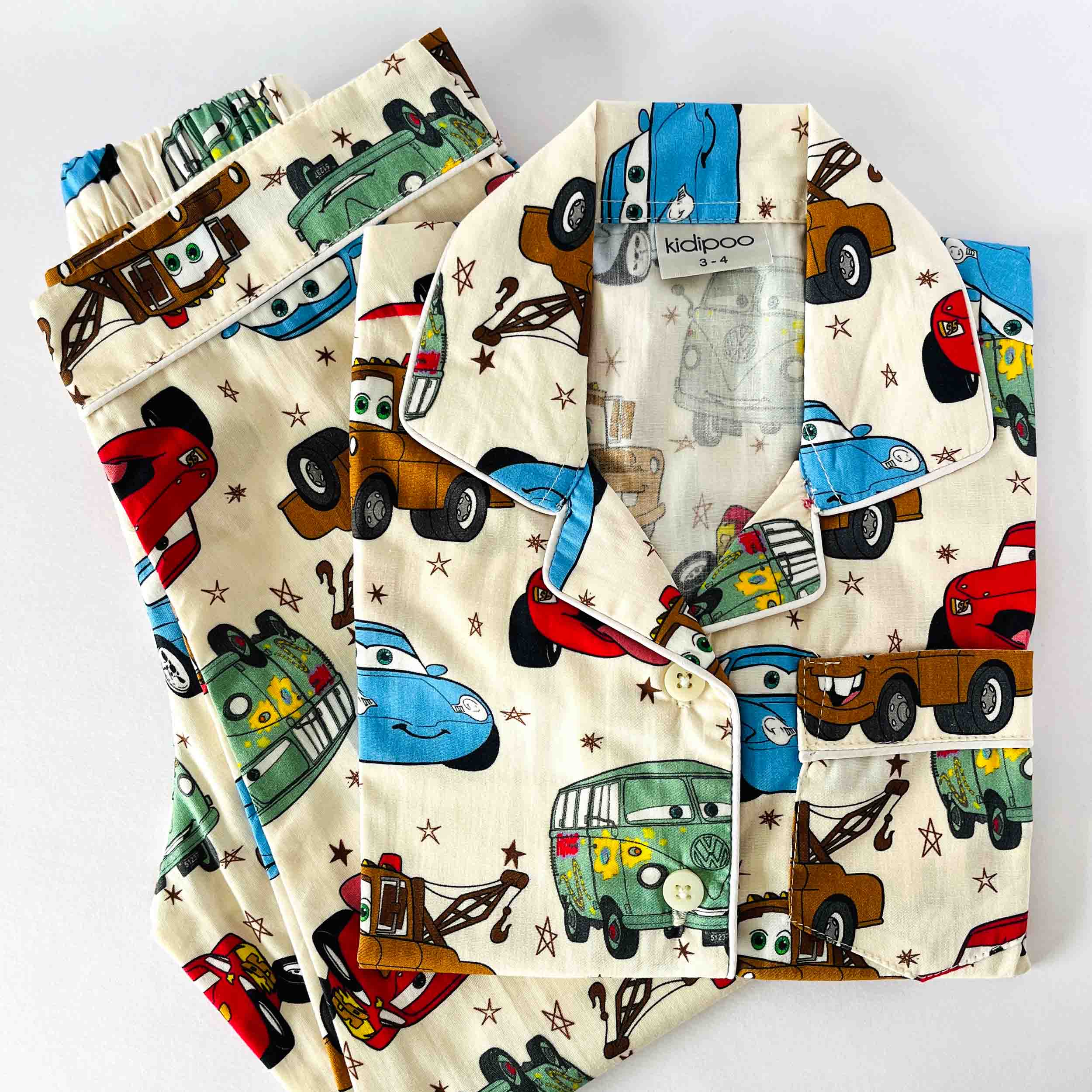 Kids racing cars print cotton night suit with full sleeve shirt and matching pajama soft breathable sleepwear set for boys and girls