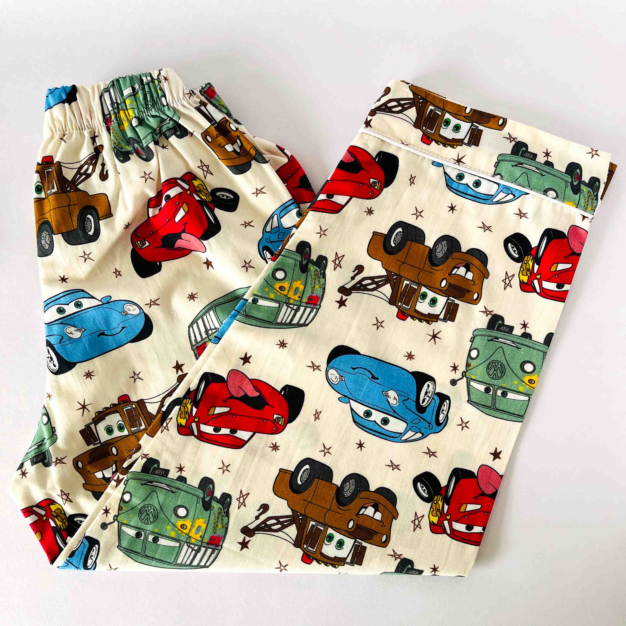 Kids racing cars print cotton full length pajama elastic waist soft breathable nightwear bottom for boys and girls