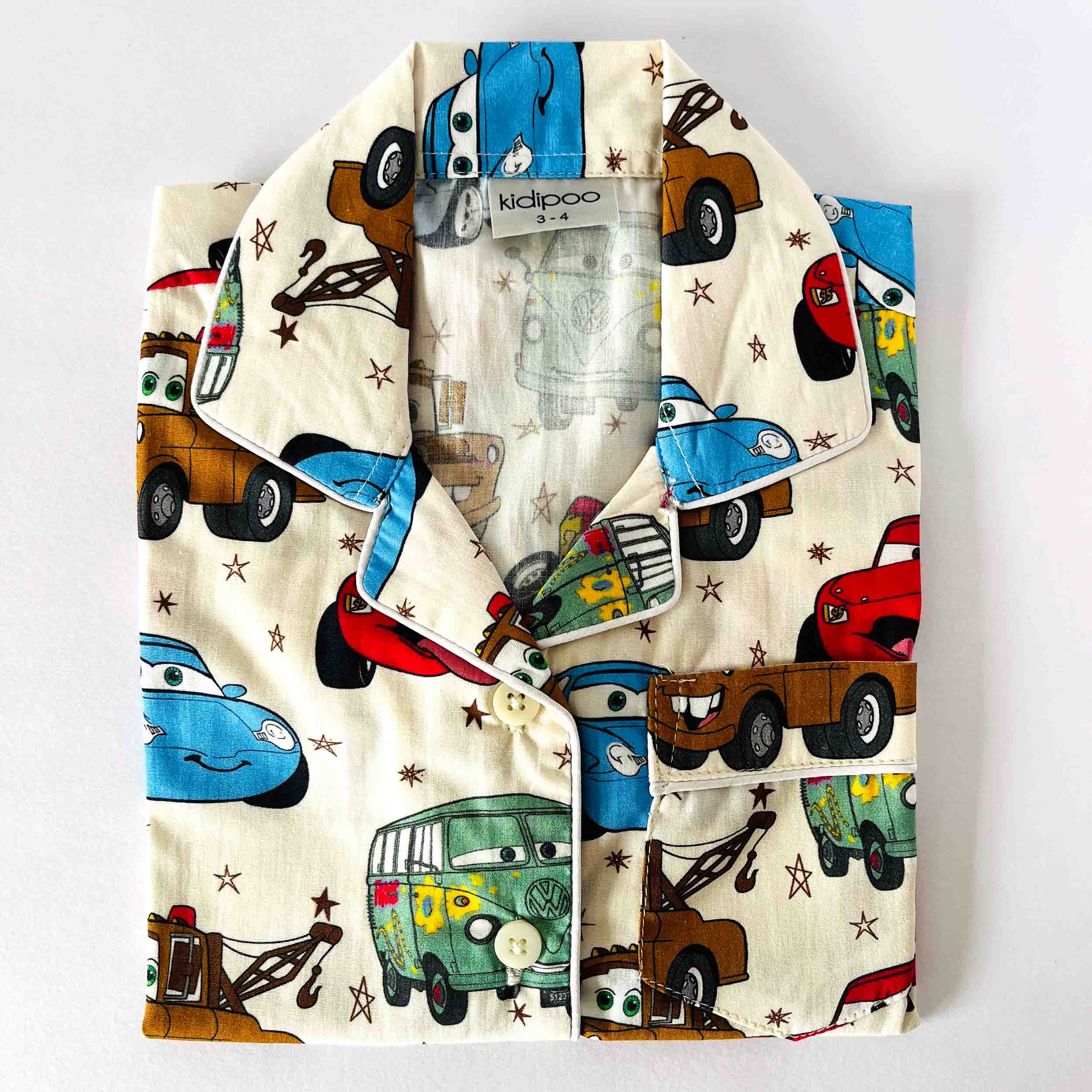 Kids racing cars print cotton full sleeve shirt soft breathable nightwear top for boys and girls