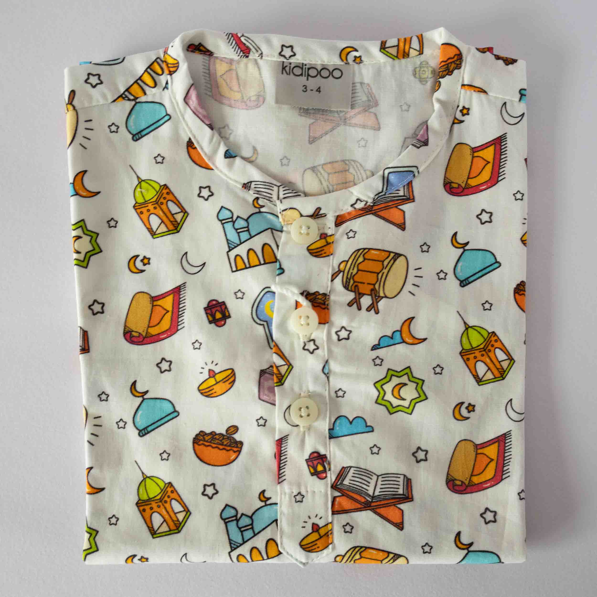 Kidipoo kids festive print cotton kurta long sleeve ethnic wear top