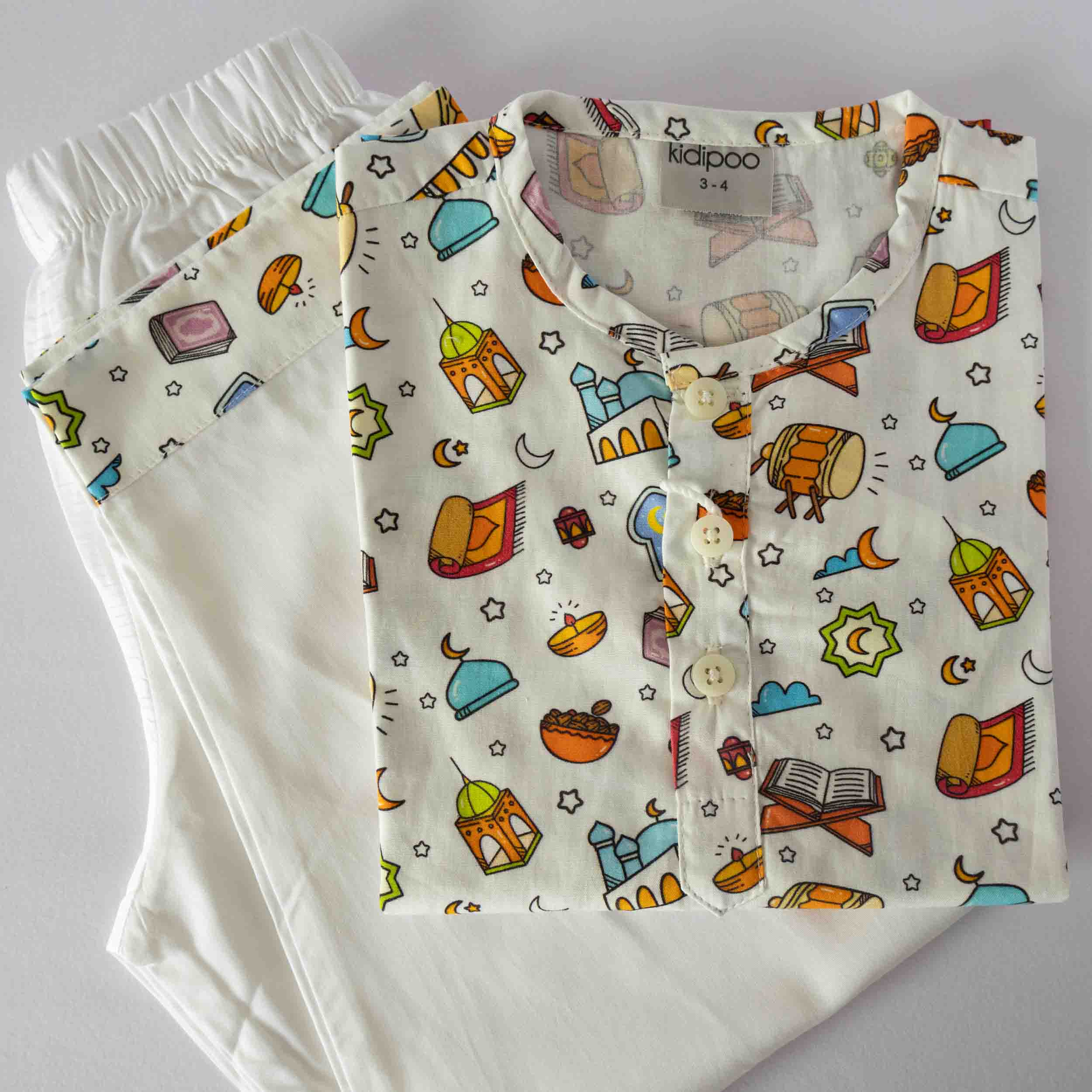 Kidipoo kids festive print cotton kurta pajama set with white pajama comfortable ethnic outfit